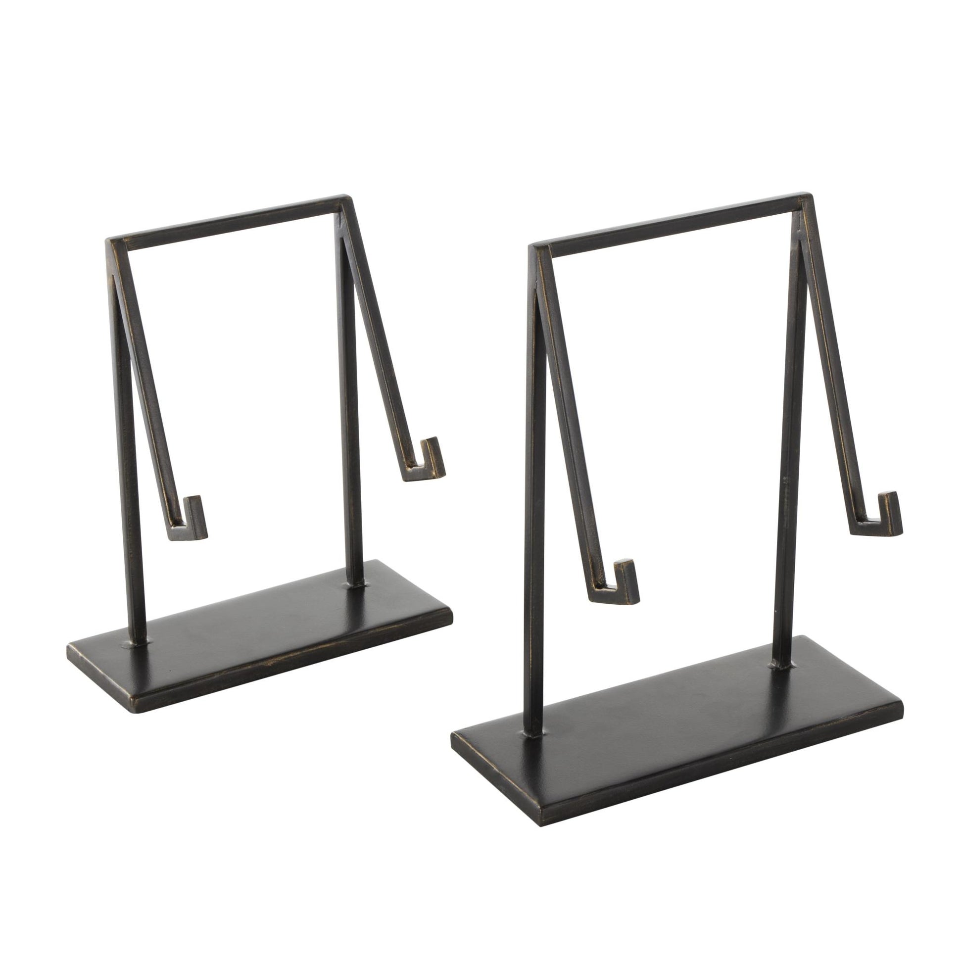 Set of 2 Black Metal Modern Tabletop Abstract Display Easel with Gold Accents
