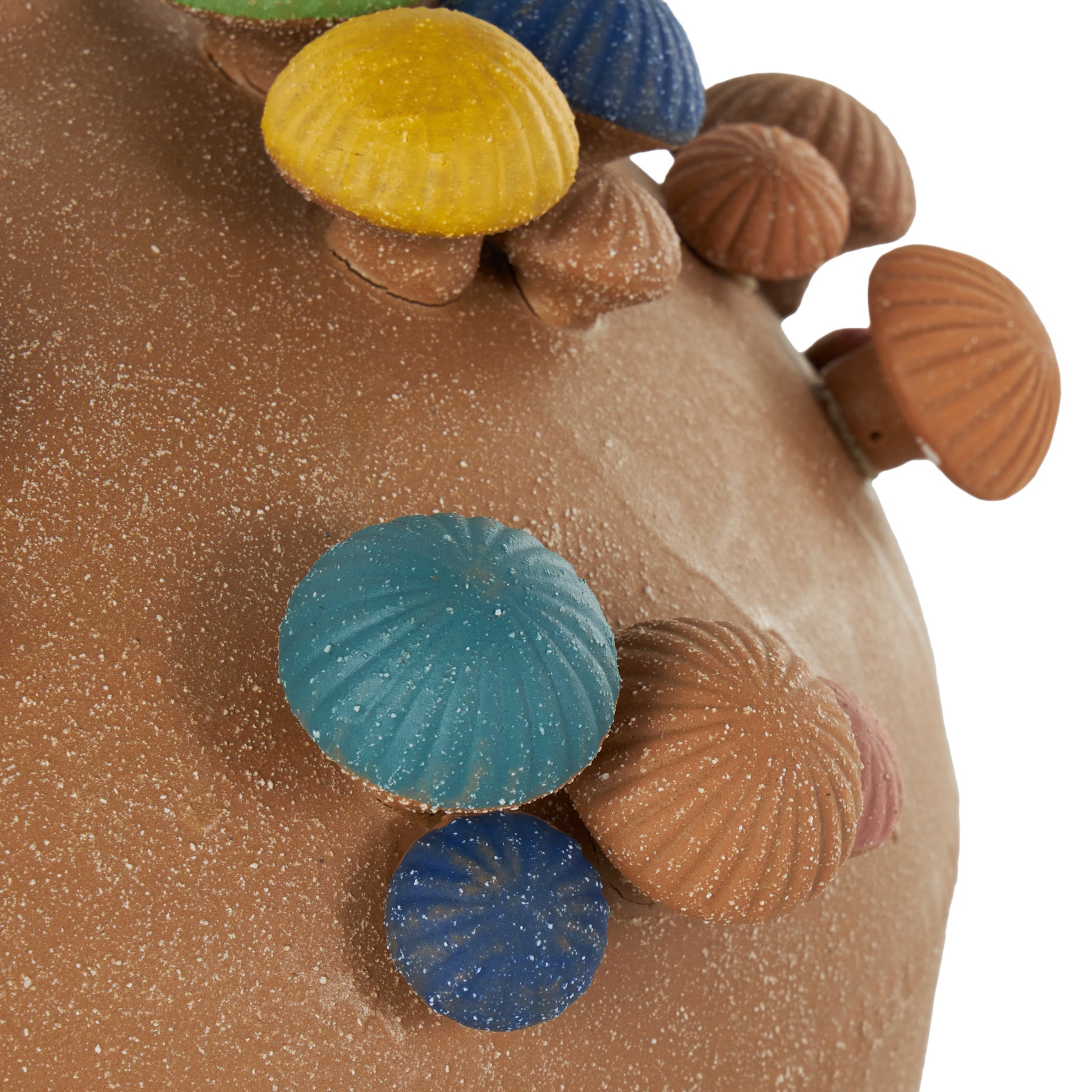 Mushroom Brown Ceramic Round Wide Decorative Vase with Multicolor Accents and White Speckles