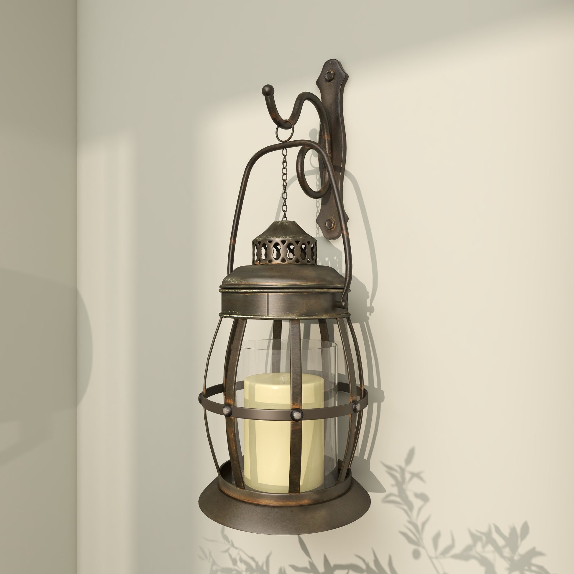 Brown Metal Suspended Pillar Lantern Indoor Outdoor Wall Sconce