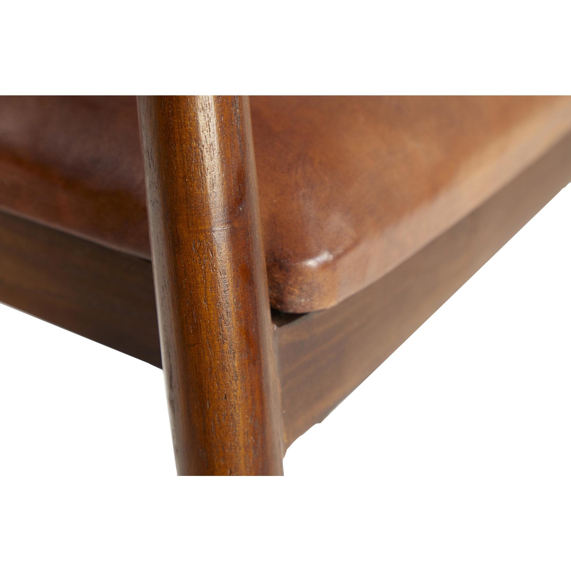 Brown Teak Wood Handmade Kitchen Dining Chair with Leather Cushion