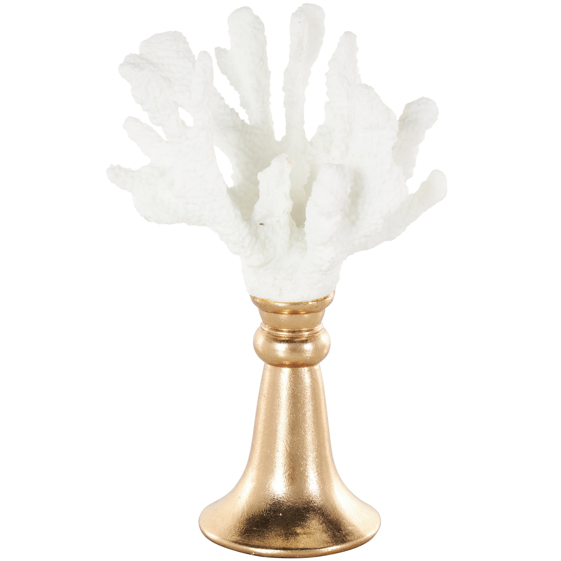Coral White Resin Textured Decorative Sculpture with Round Copper Base