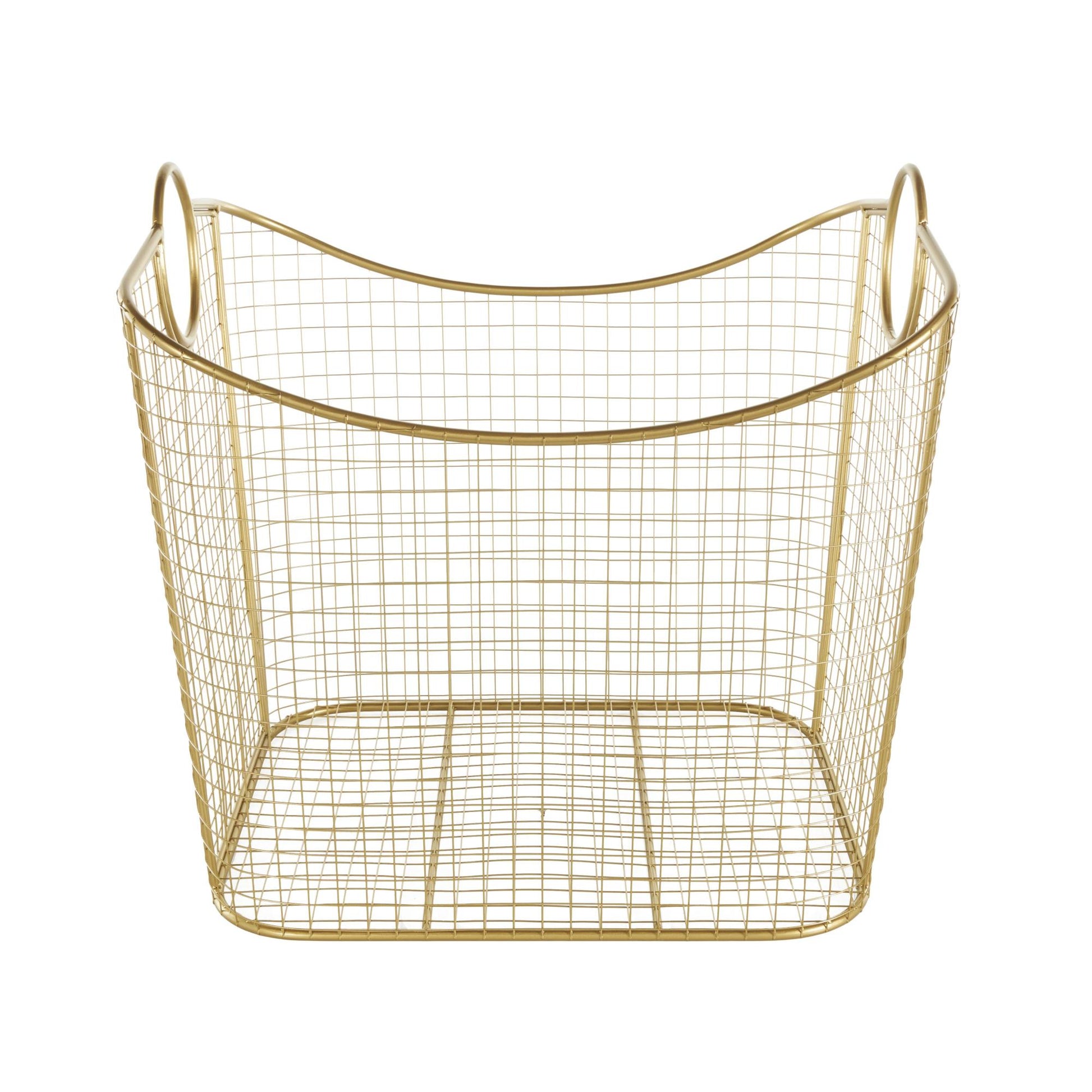 Metal Large Open Frame Wire Grid Decorative and Functional Storage Basket with Curved Sides and Ring Handles 30" x 20" x 20"