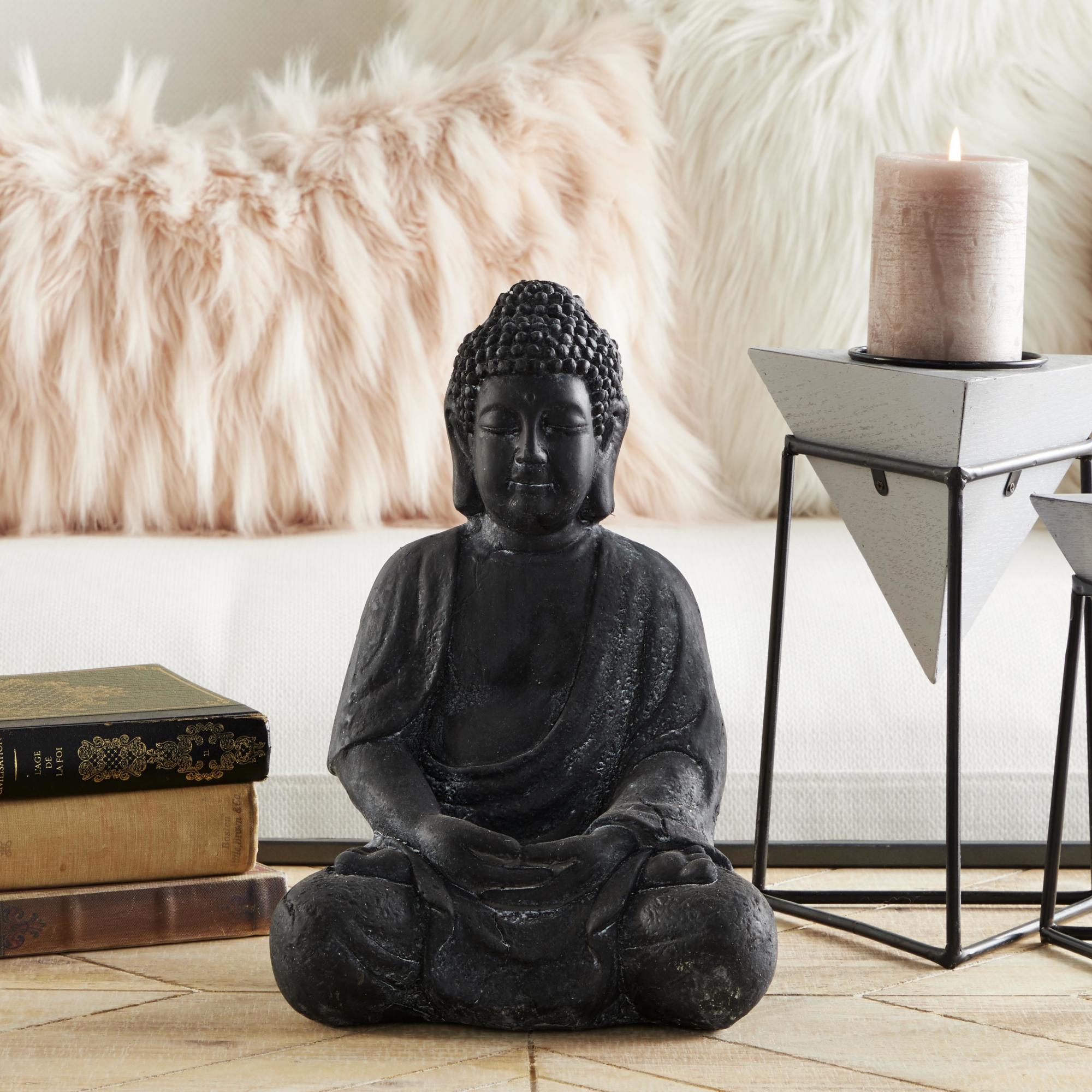 CosmoLiving by Cosmopolitan Buddha Ceramic Meditating Decorative Sculpture with Engraved Carvings and Relief Detailing