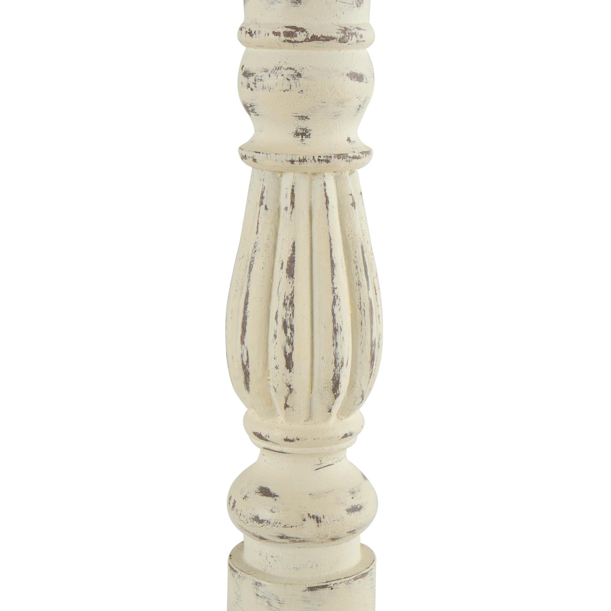 Set of 3 White Mango Wood Tall Distressed Turned Decorative Candle Holder