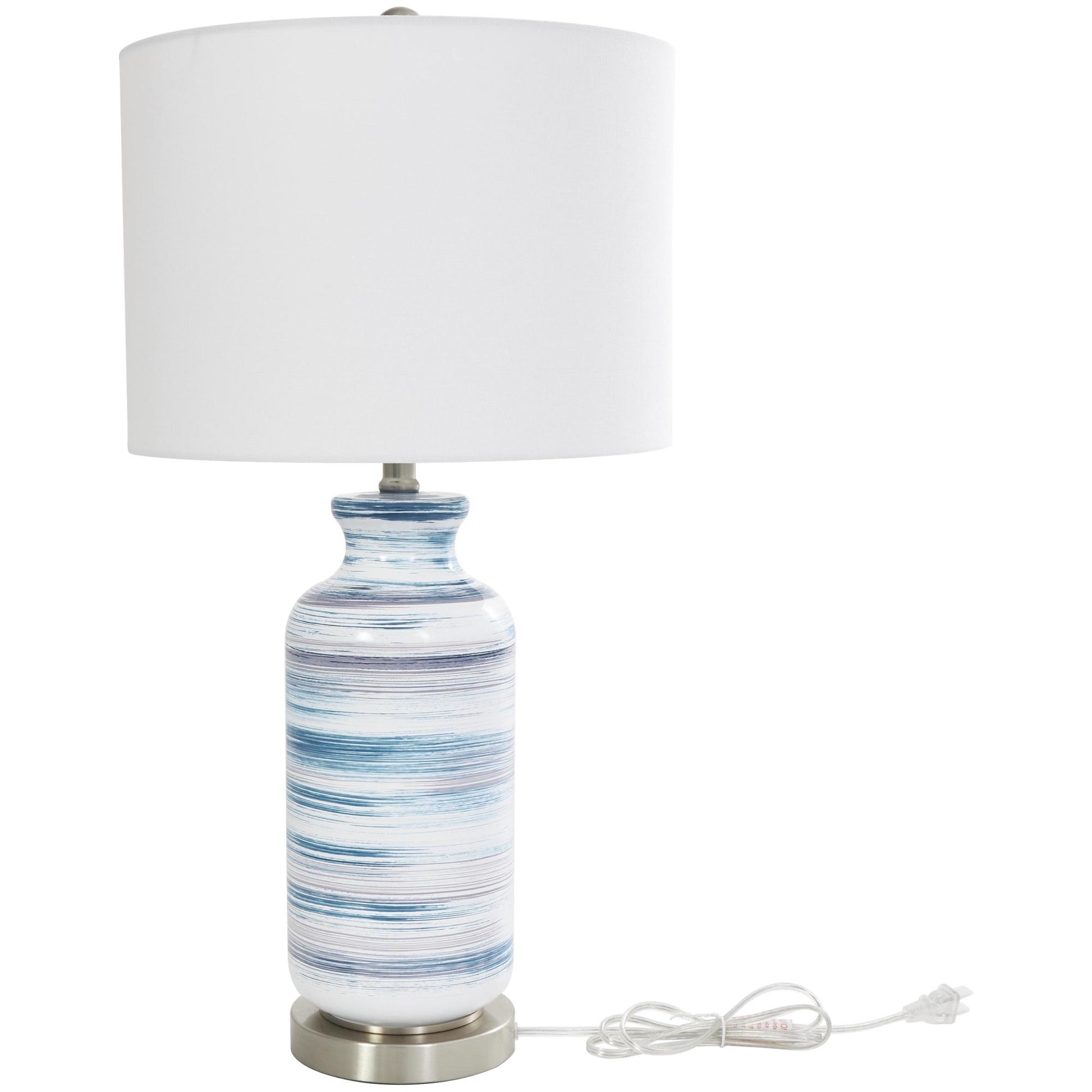 Abstract Blue Glass Striped Room Accent Lamp with Gold Base