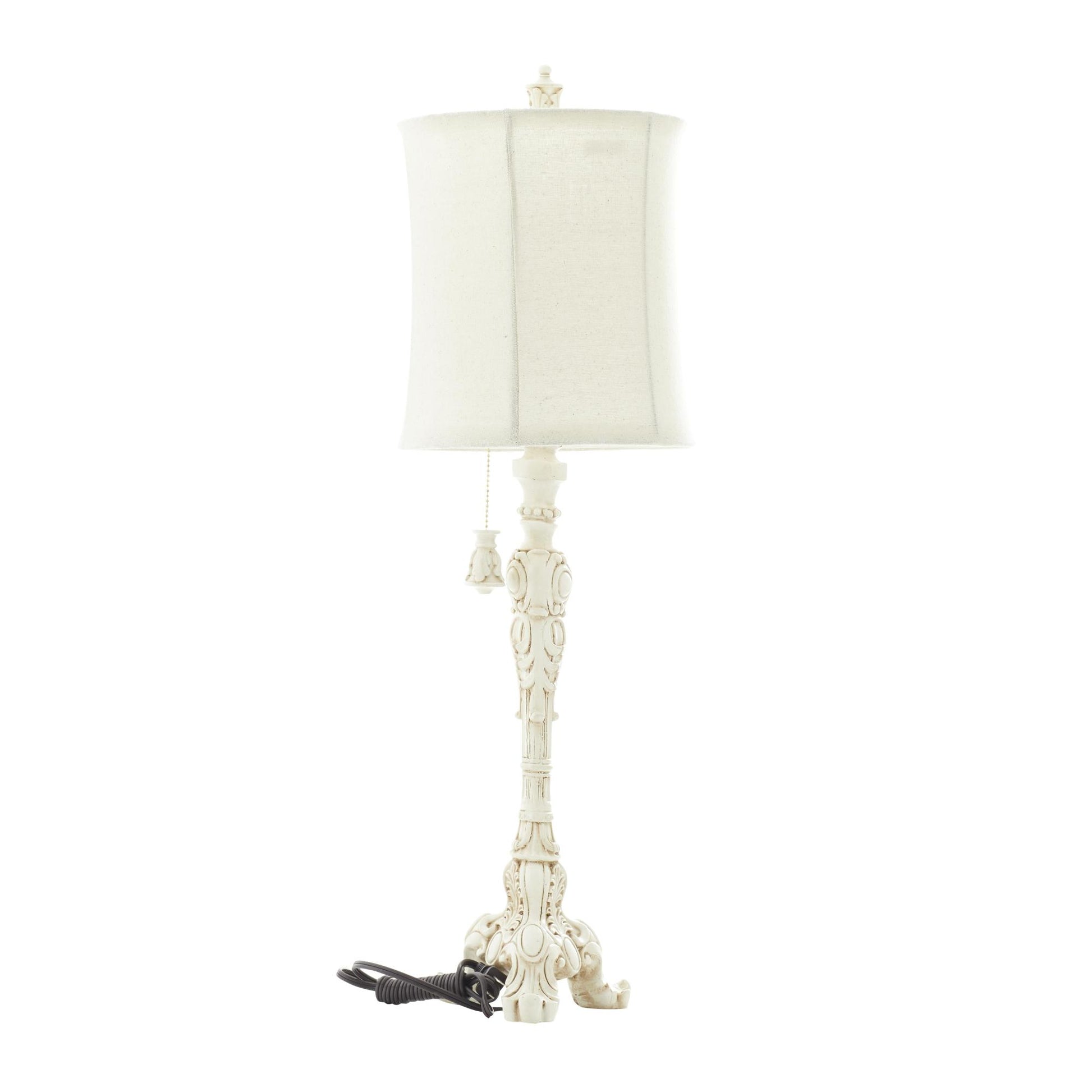 Scroll Cream Polystone Antique Style Room Buffet Lamp with Drum Shade