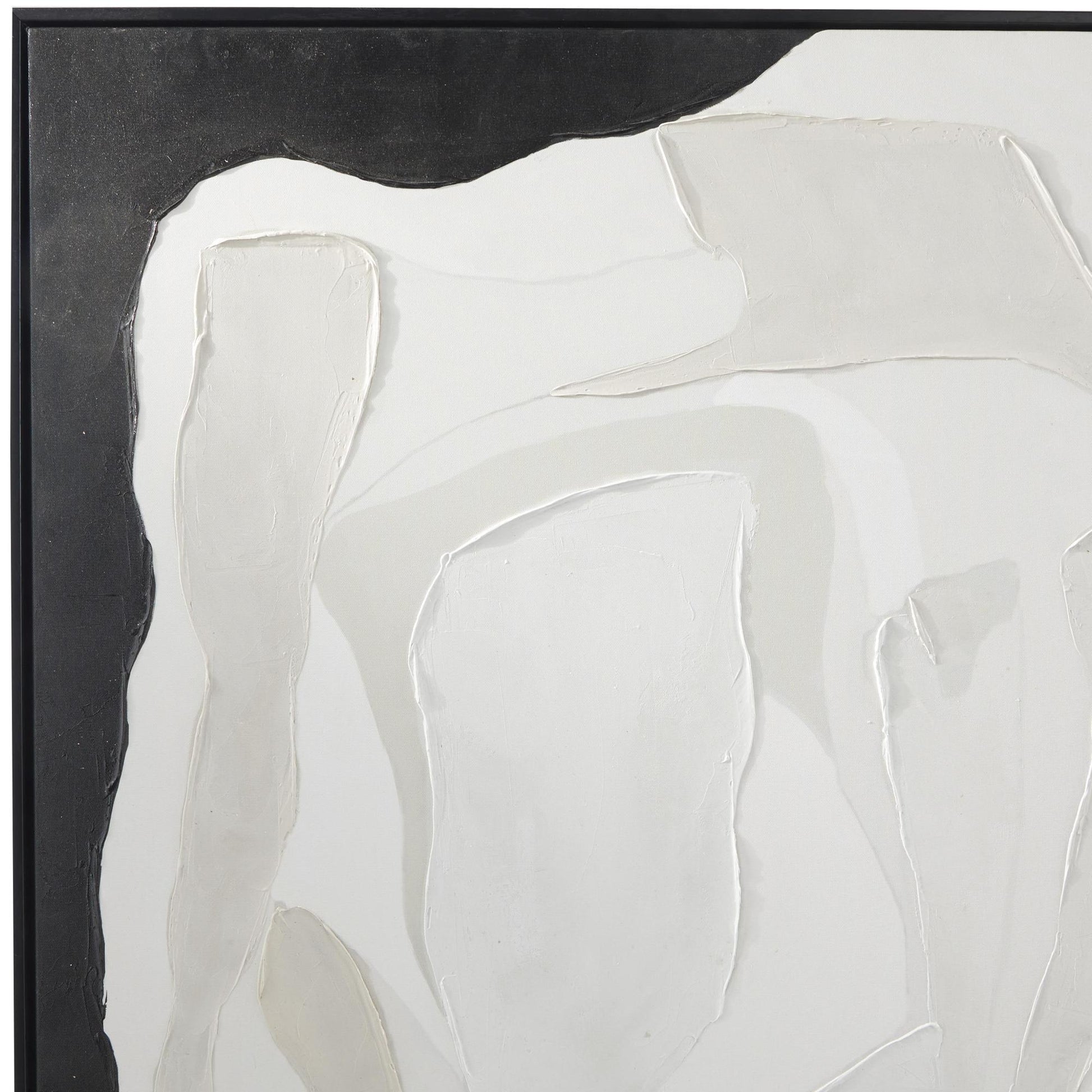 Set of 2 Abstract White Canvas Living Room Framed Wall Art with Black Frame