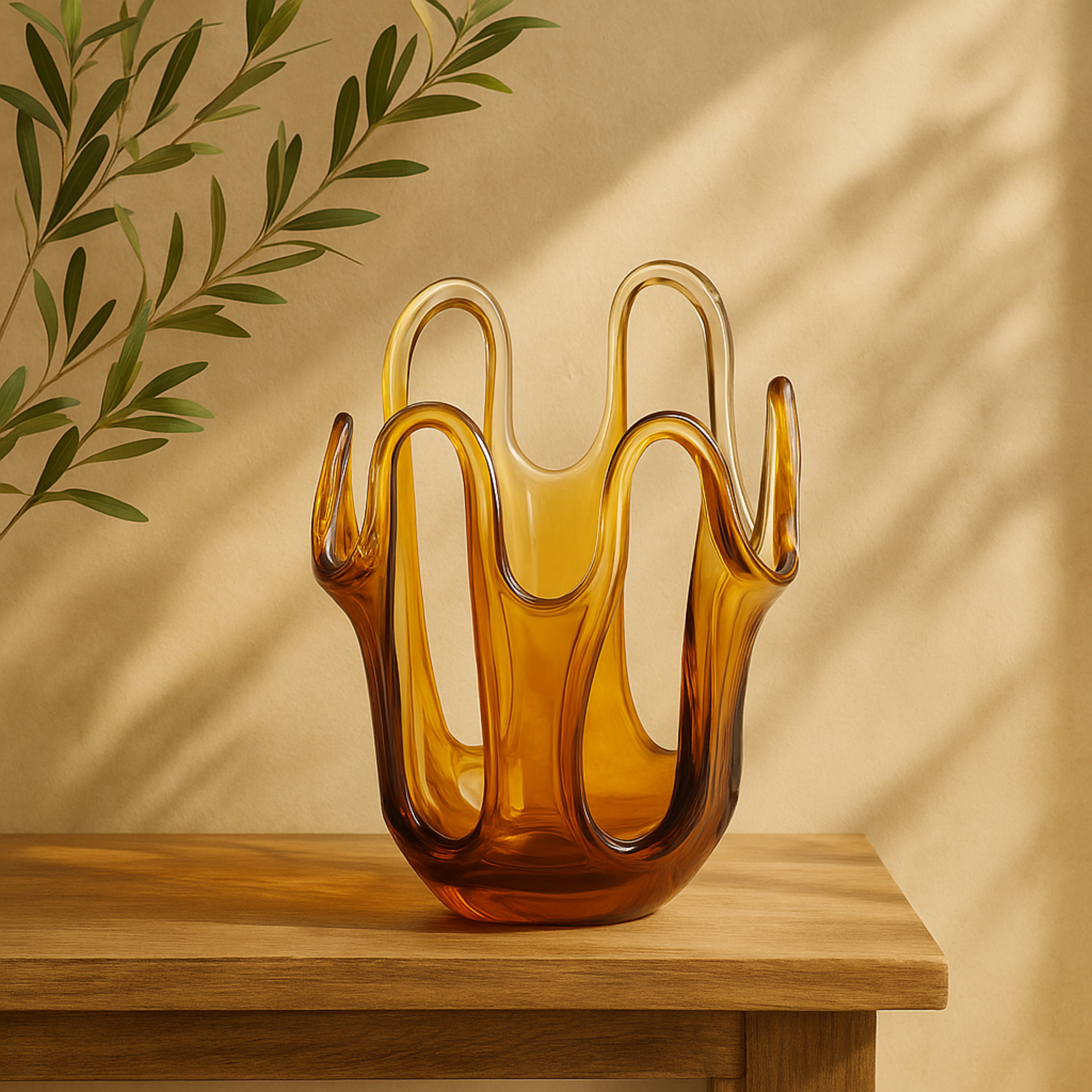Abstract Glass Ombre Decorative Vase with Wavy Oval Cutouts