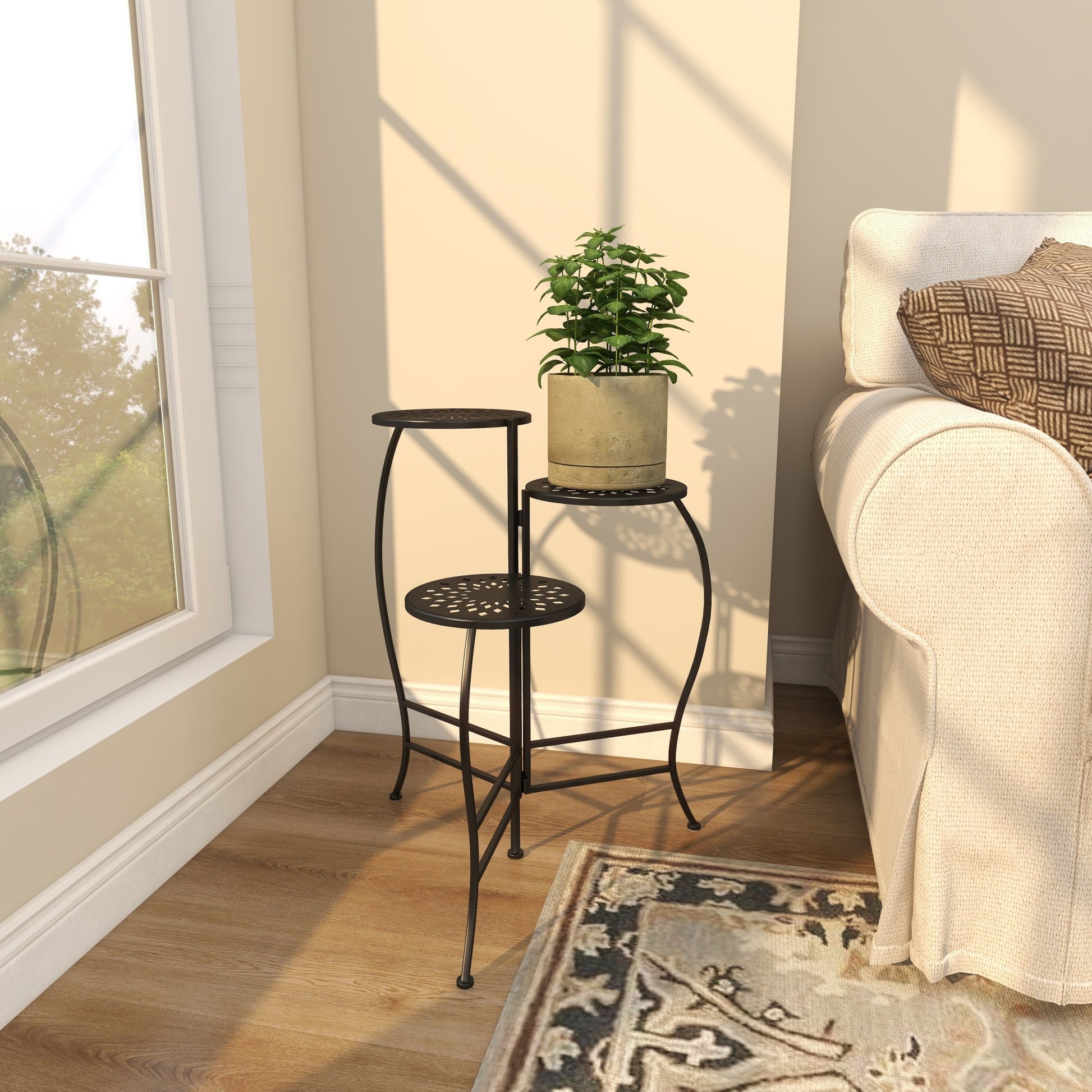 Floral Metal 3 Tier Indoor Outdoor Plantstand 19" x 14" x 24"