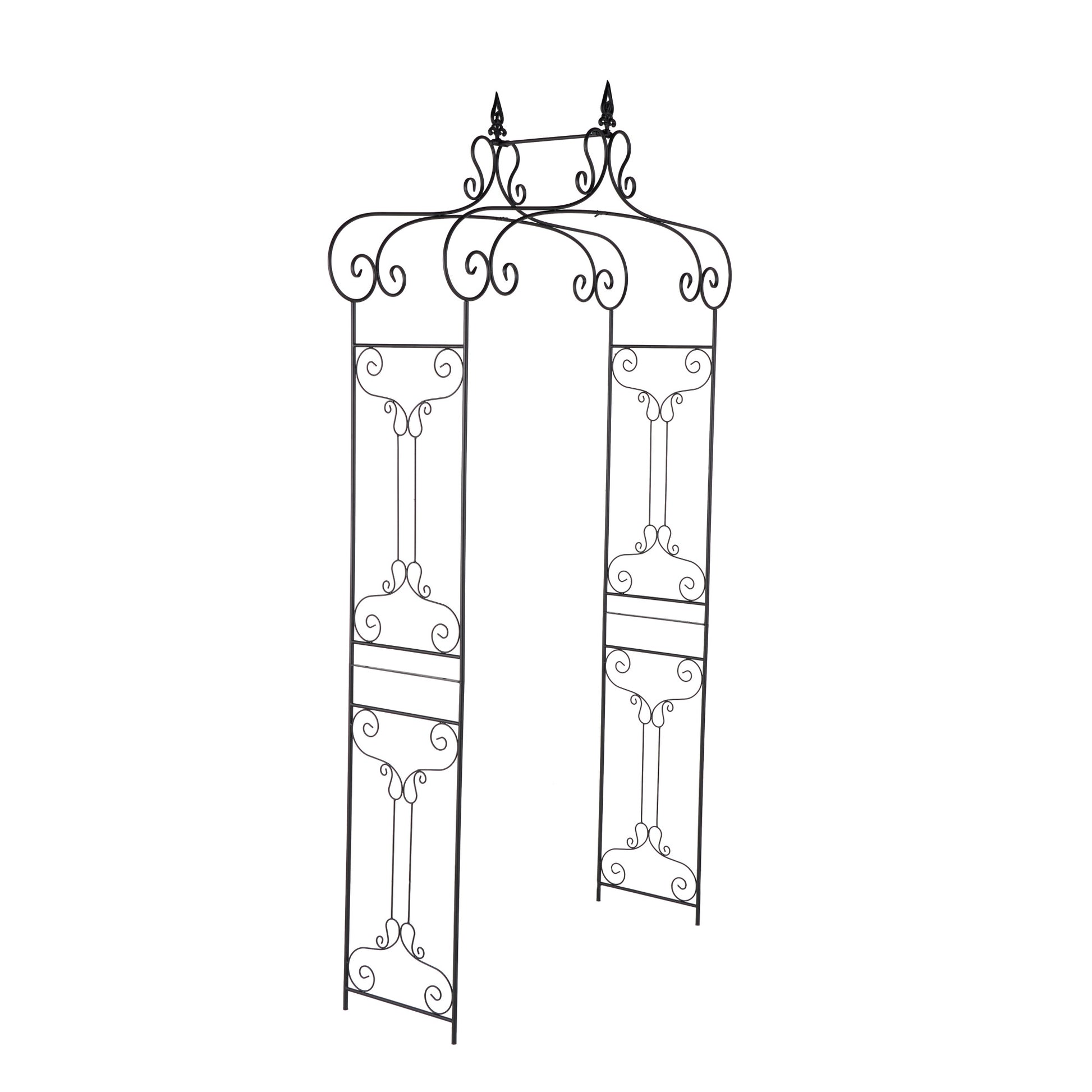 Scroll Black Metal Indoor Outdoor Arched Indoor Outdoor Garden Arbor with Finial