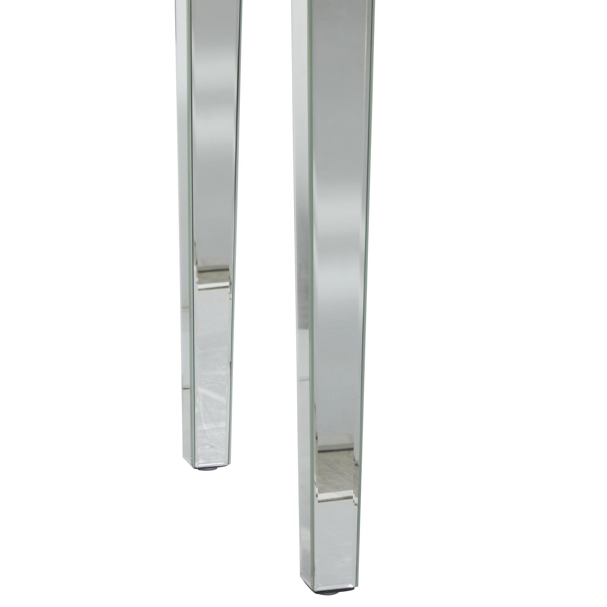 Silver Glass Mirrored Living Room Console Table with Crystal Studded Embellishments