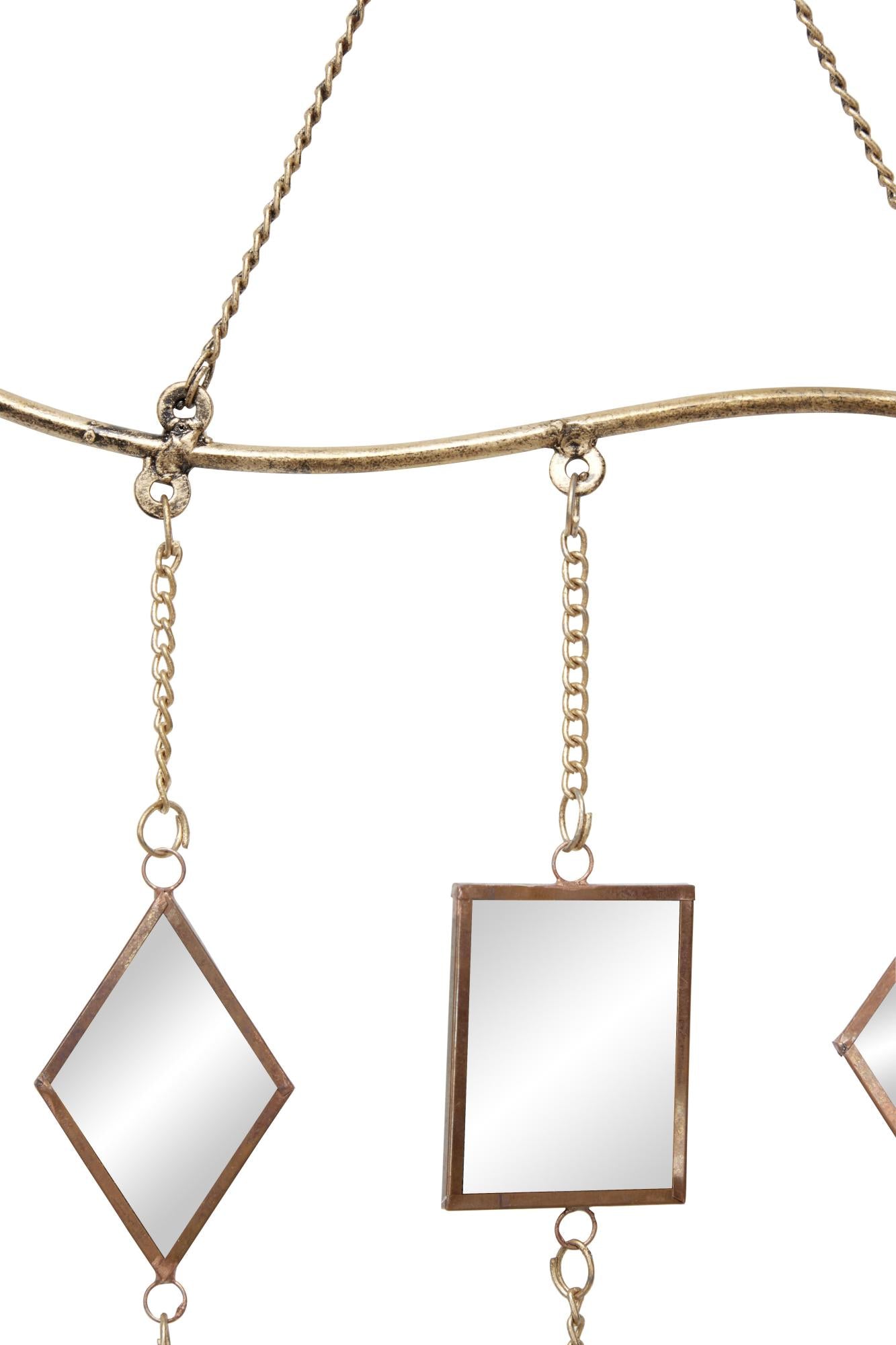 Geometric Brown Metal Indoor Outdoor Windchime with Glass Mirrors and Bells