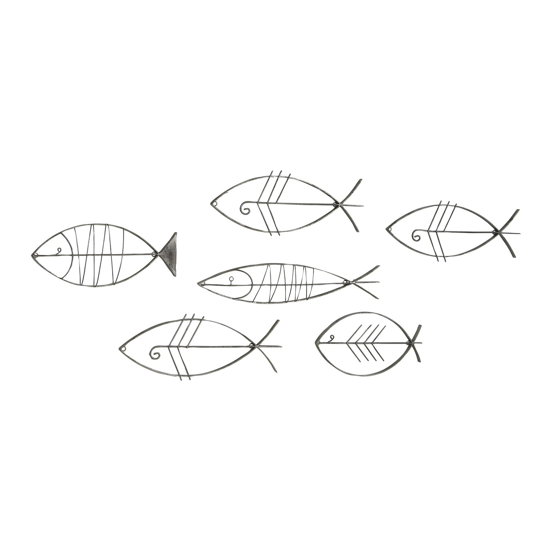 Set of 6 Fish Black Metal Indoor Outdoor Wire Home Wall Decor