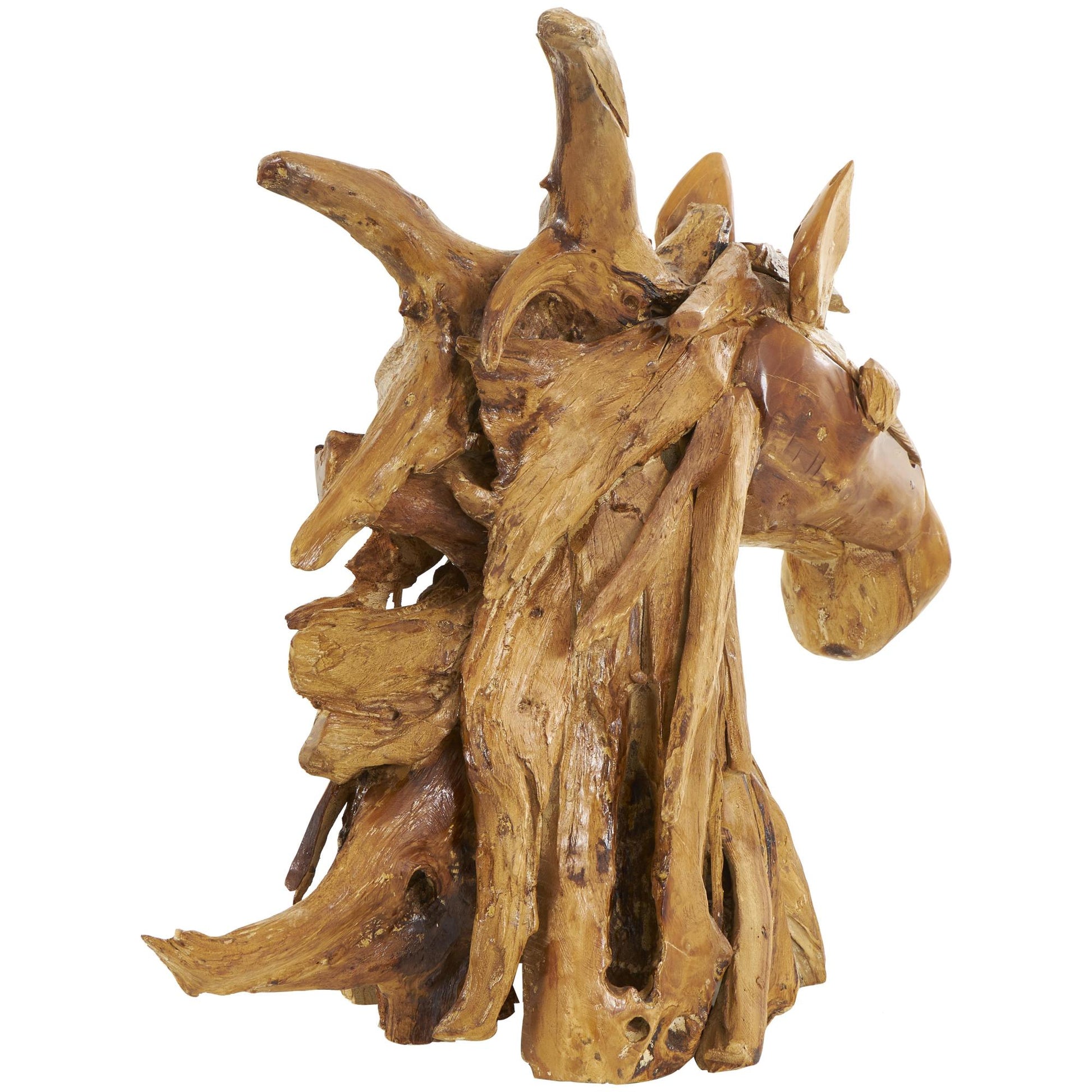 Horse Brown Teak Wood Handmade Decorative Sculpture