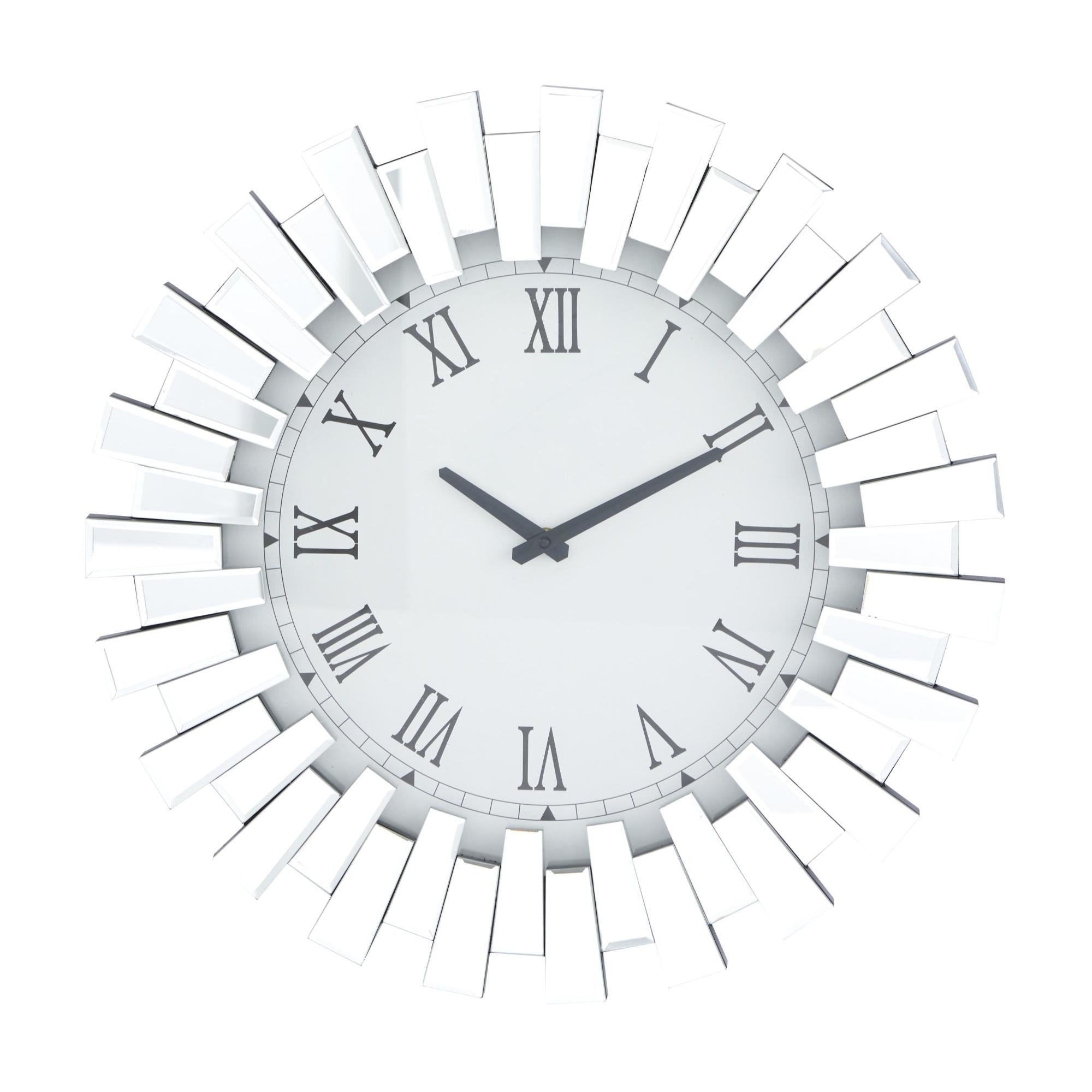 Starburst Silver Glass Mirrored Decorative Wall Clock