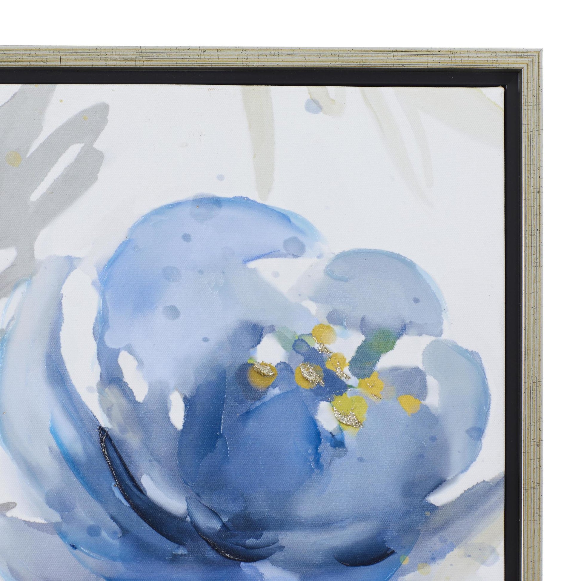 Floral Blue Canvas Living Room Framed Wall Art with Silver Frame