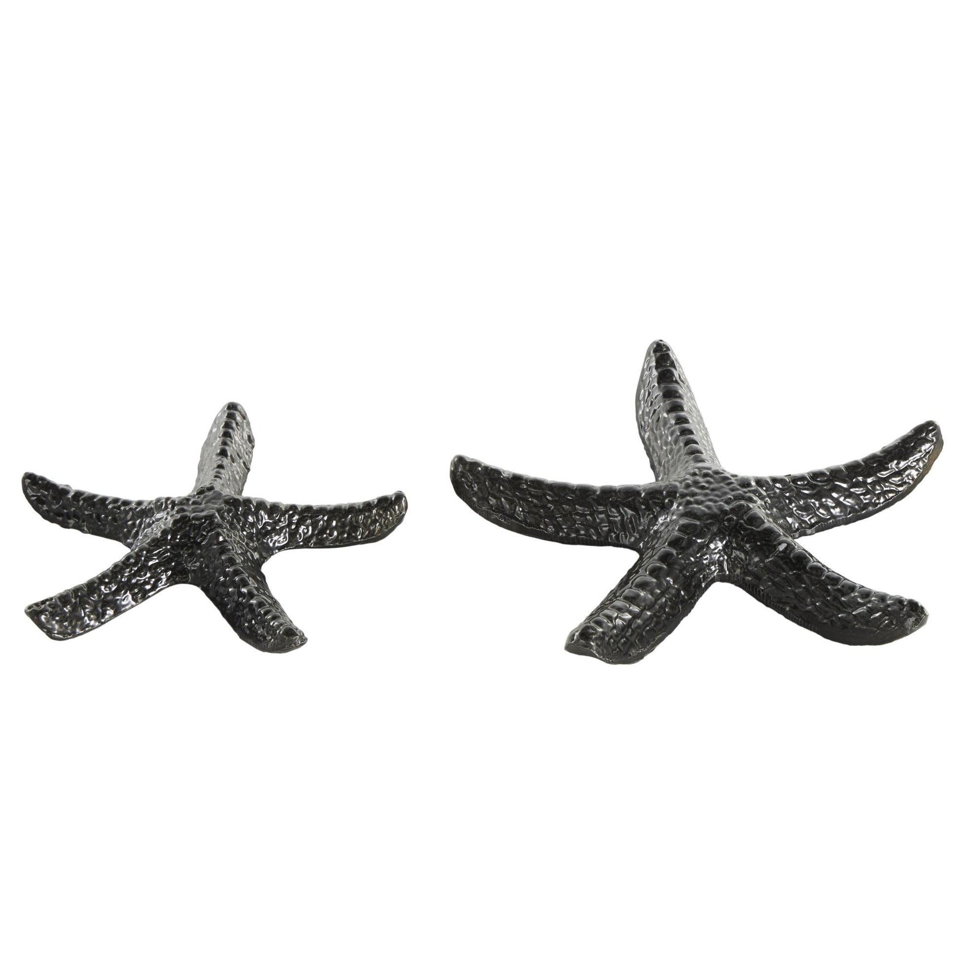 Set of 2 Starfish Black Aluminum Metal Bubble Textured Decorative Sculpture