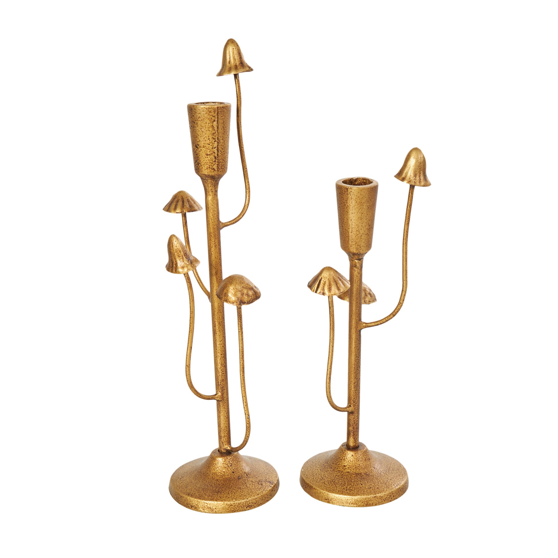 Set of 2 Abstract Gold Metal Mushroom Inspired Decorative Candle Holder