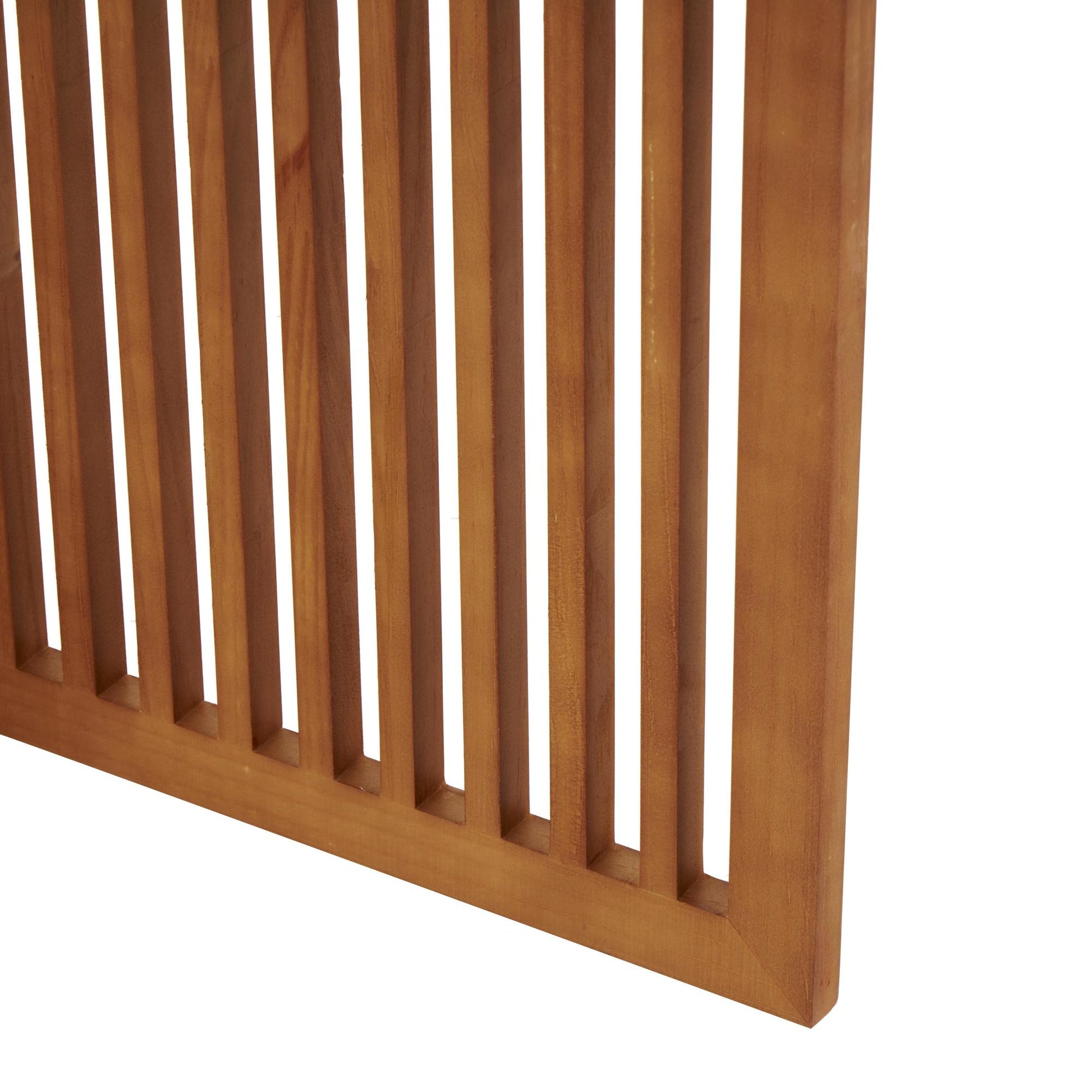 Wood Arched 3 Panel Partition Room Divider Screen with Slatted Wood Base and Tan Rattan Panels
