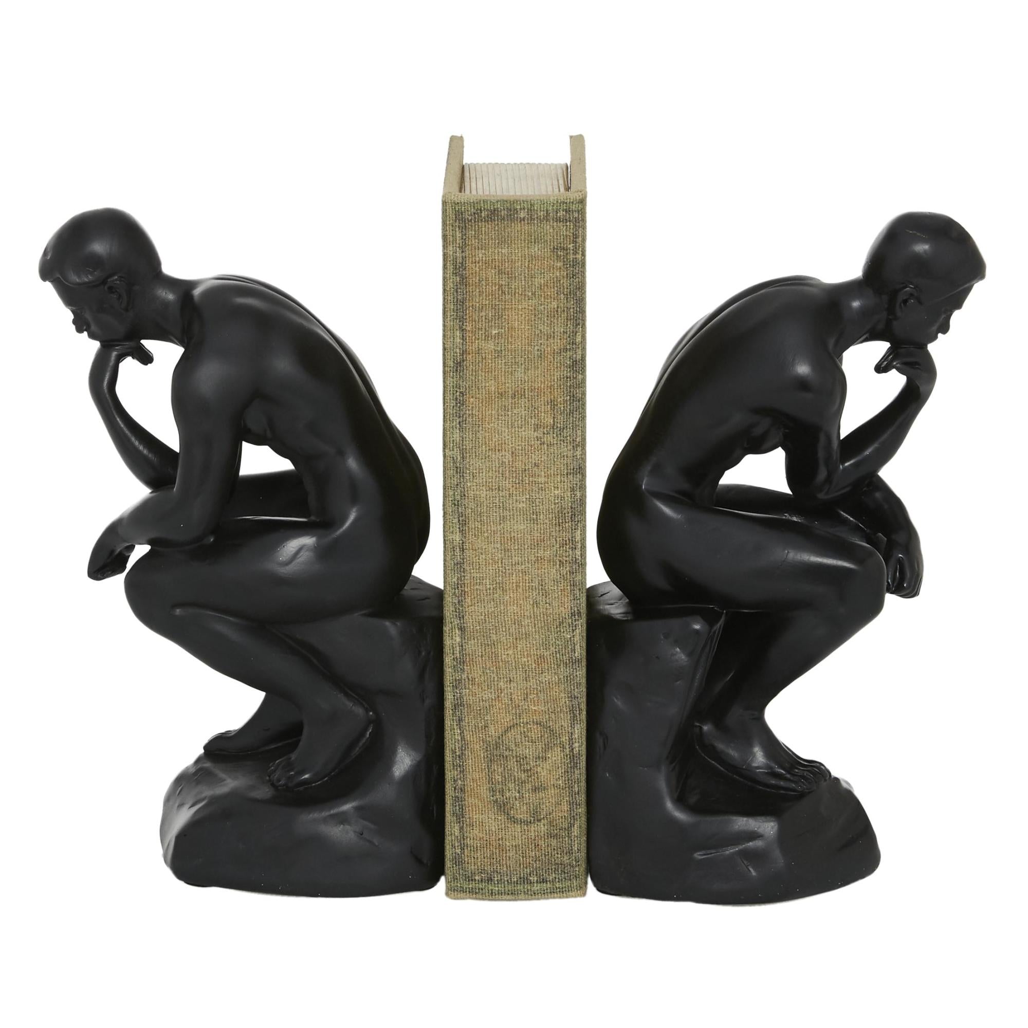 Set of 2 People Black Polystone The Thinker Decorative Bookends