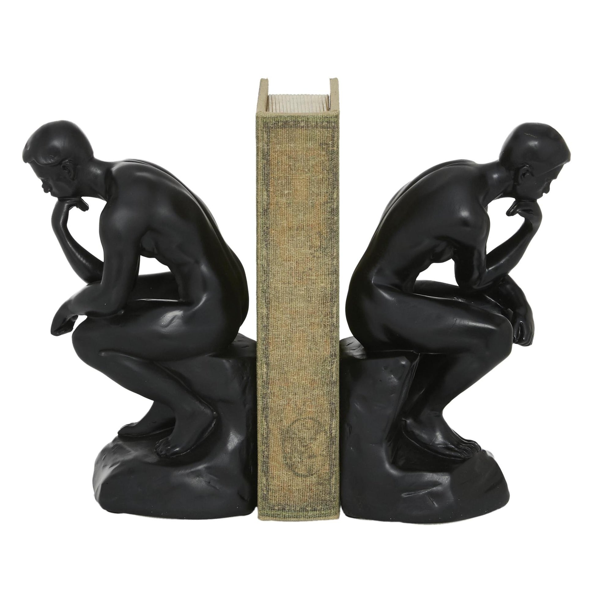 Set of 2 People Black Polystone The Thinker Decorative Bookends