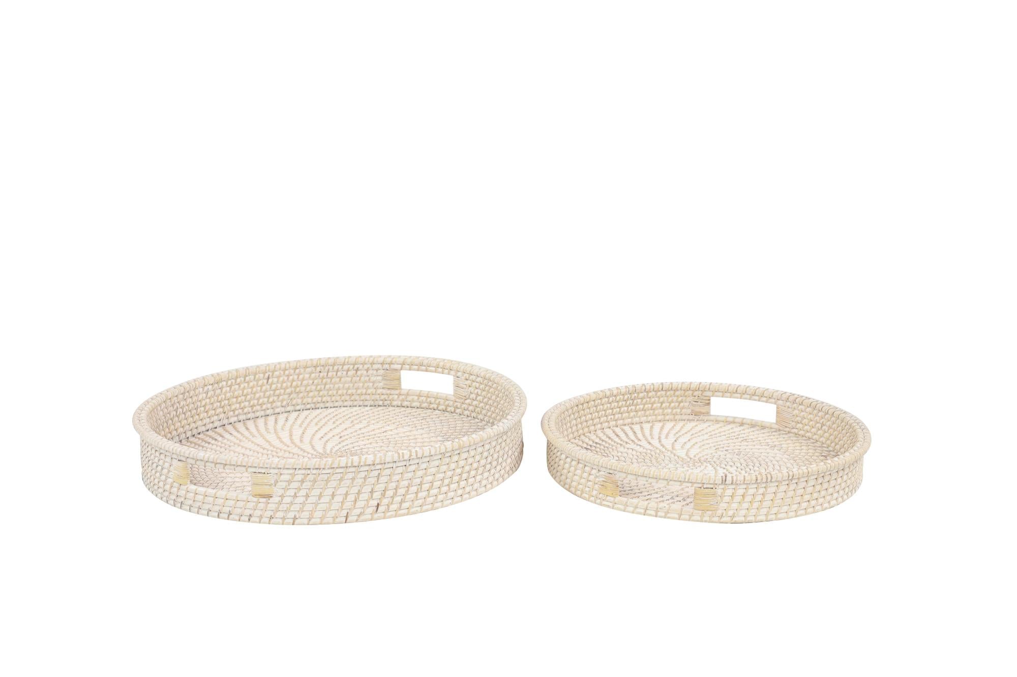 Set of 2 Cream Rattan Living Room Decor Tray with Slot Handles