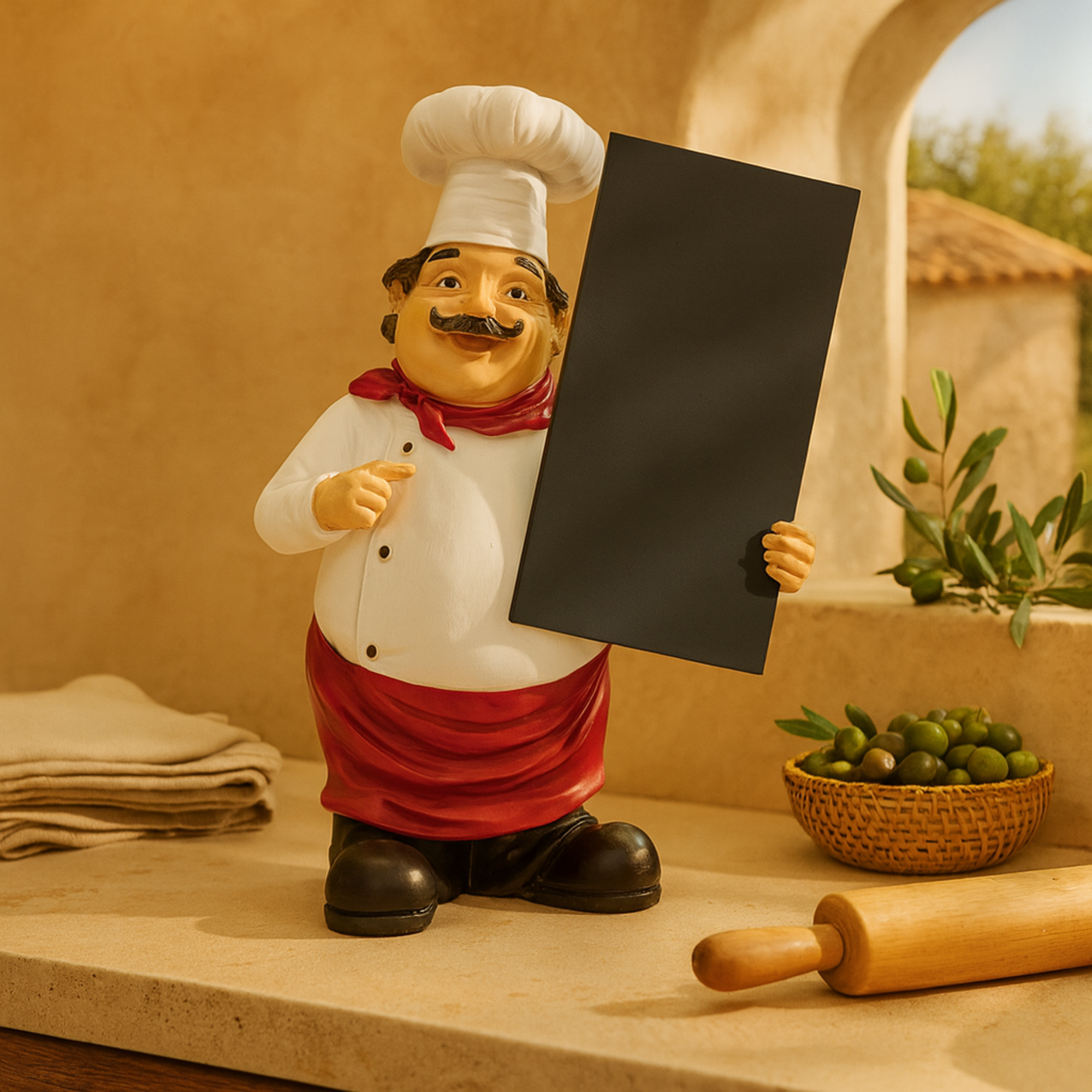 Chef White Polystone Kitchen Decorative Figurine Decorative Sculpture with Chalkboard