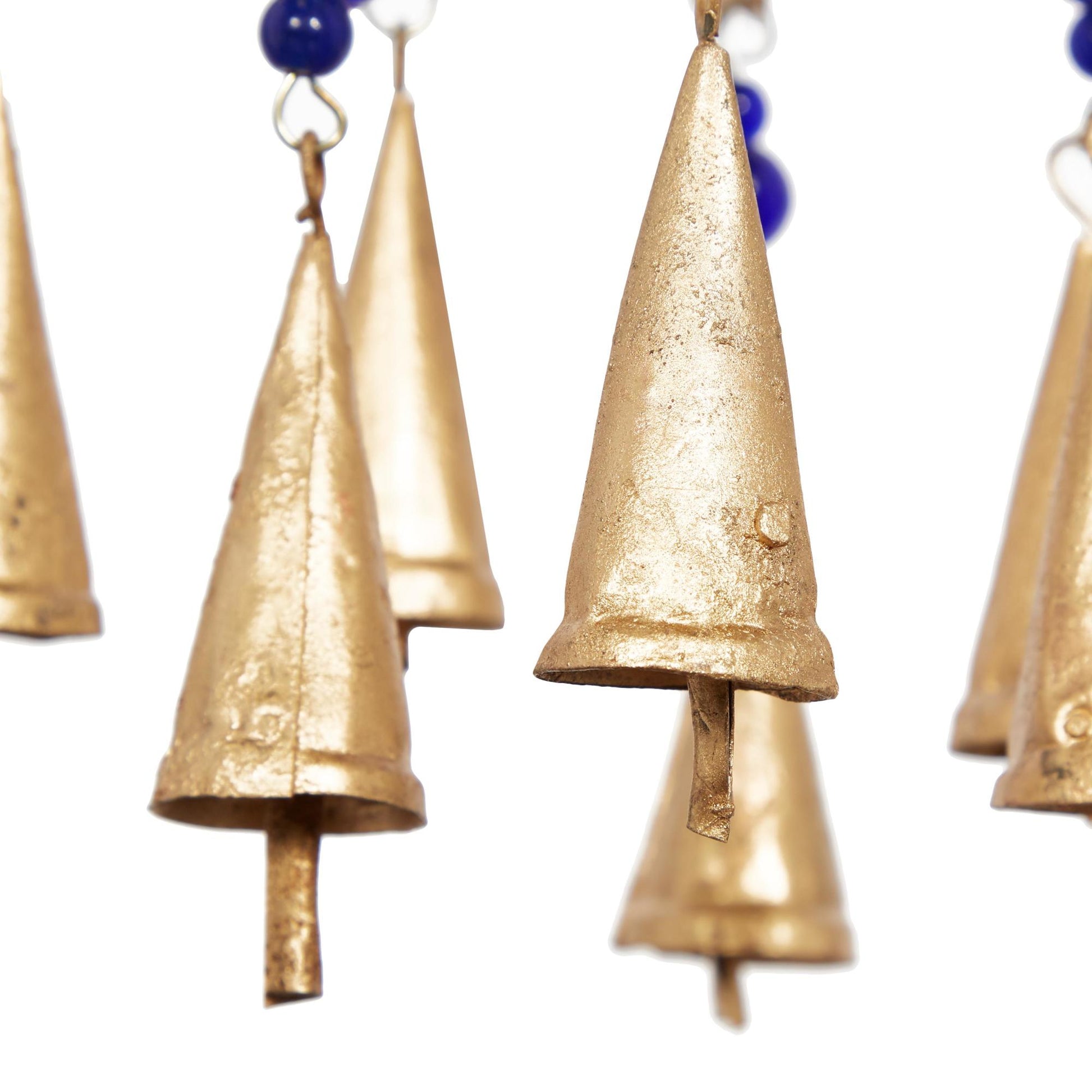 Sun and Star Gold Metal Handmade Indoor Outdoor Windchime with Glass Beads and Cone Bells