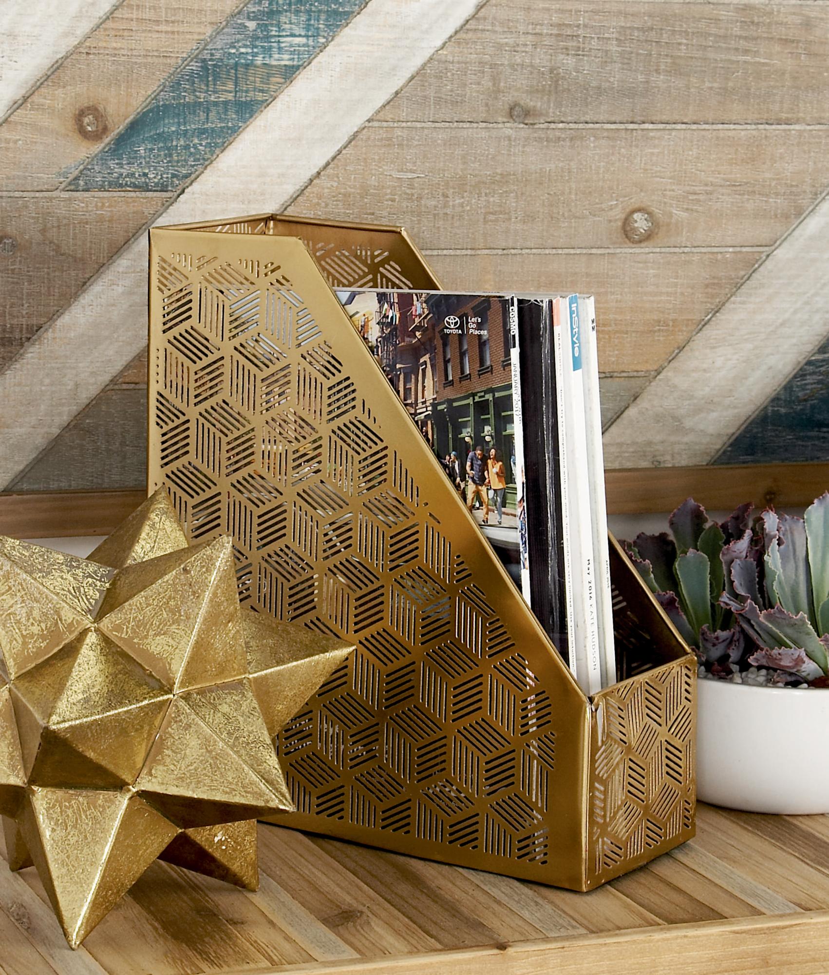 CosmoLiving by Cosmopolitan Floral Metal Single Slot Decorative Magazine Holder with Laser Carved Design