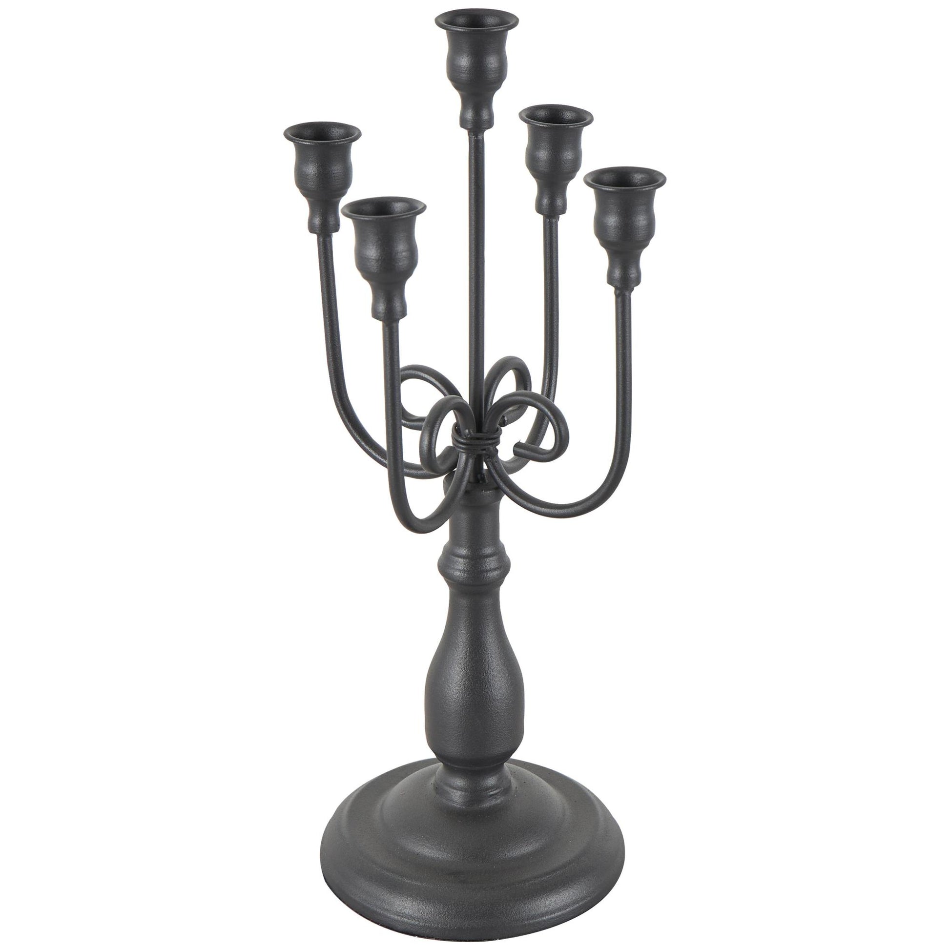 Scroll Black Metal Antique Style Taper 5 Slot Decorative Candelabra