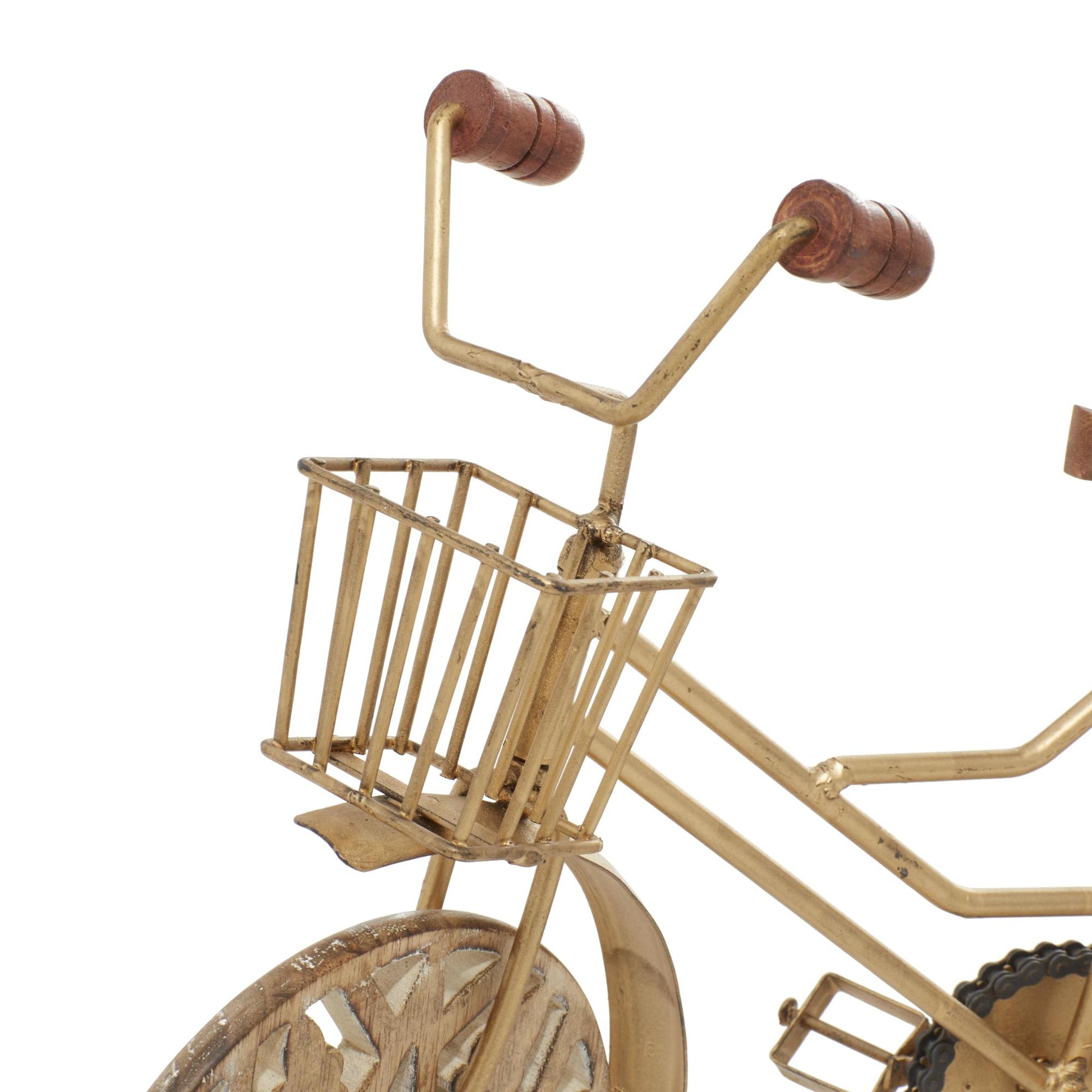 Bike Metal Decorative Sculpture with Carved Wood Wheels