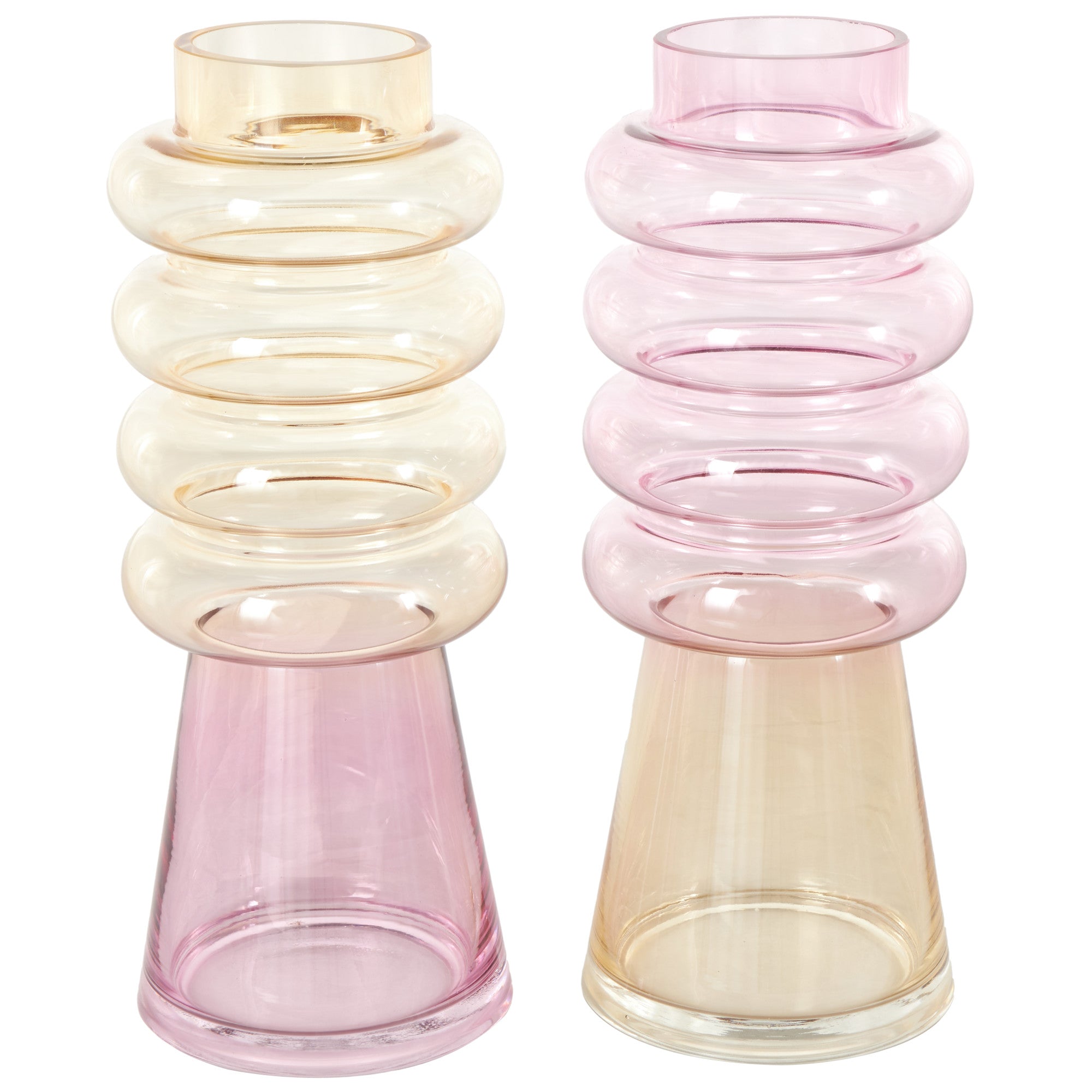 Set of 2 Multi Colored Glass Tinted Decorative Vase with Color Blocks