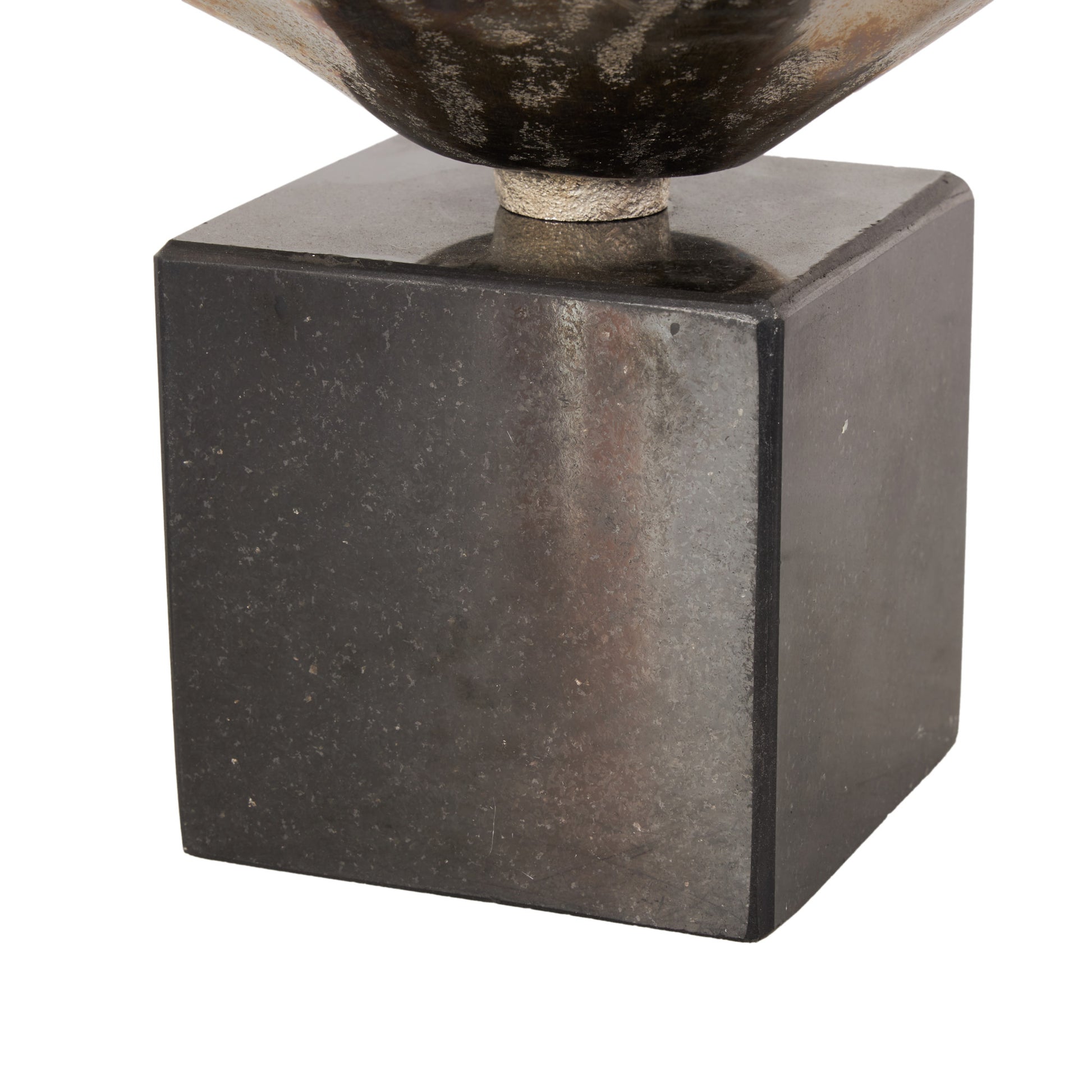 Floral Aluminum Metal Large Decorative Bowl with Black Marble Base