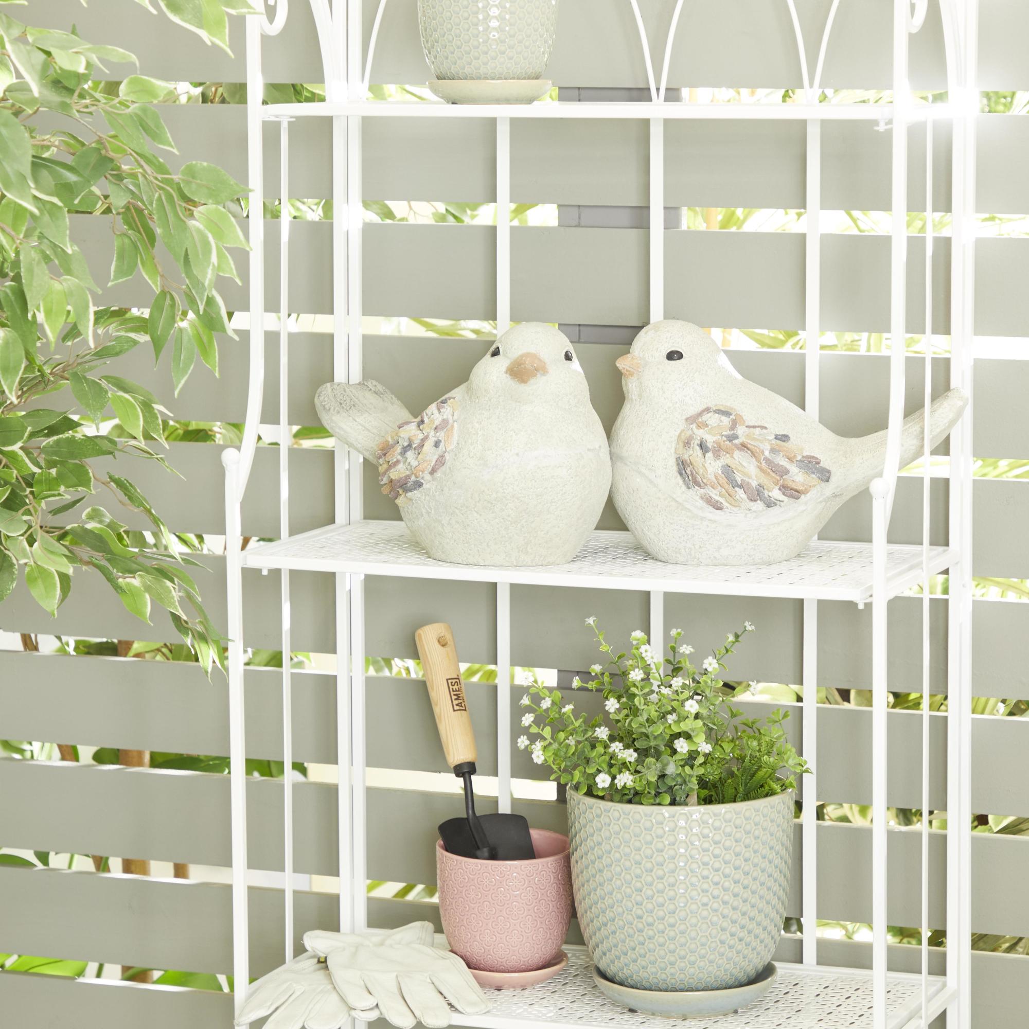 Set of 2 Bird Gray Polystone Indoor Outdoor Decorative Garden Sculpture