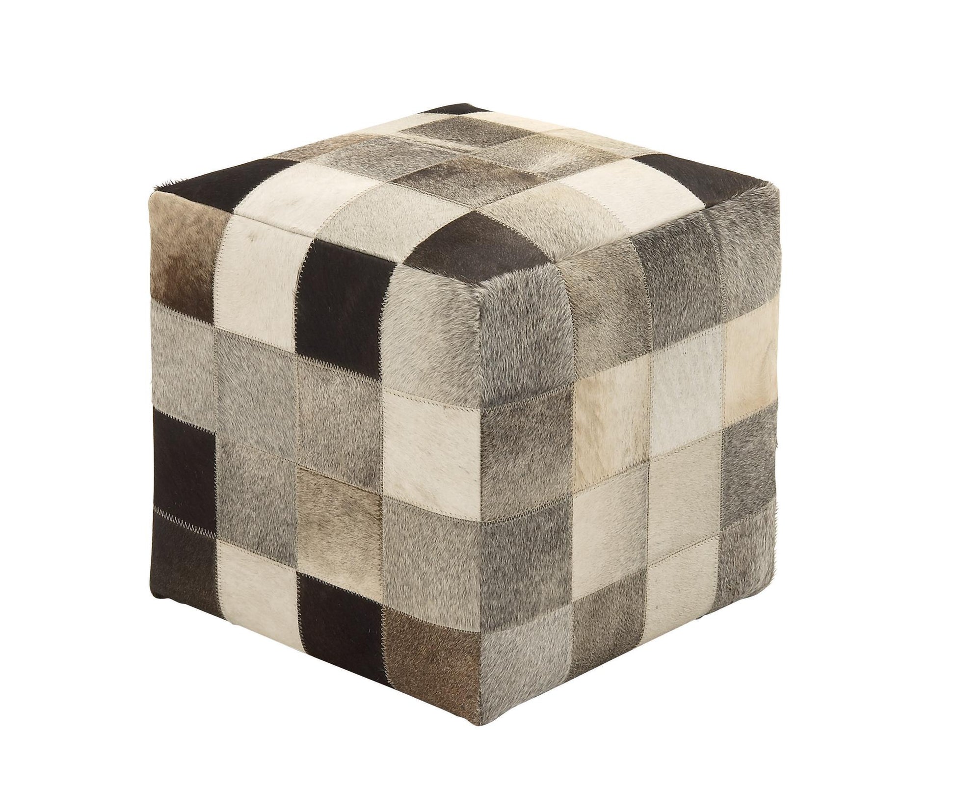 Leather Handmade Cowhide Living Room Stool with Patchwork Pattern
