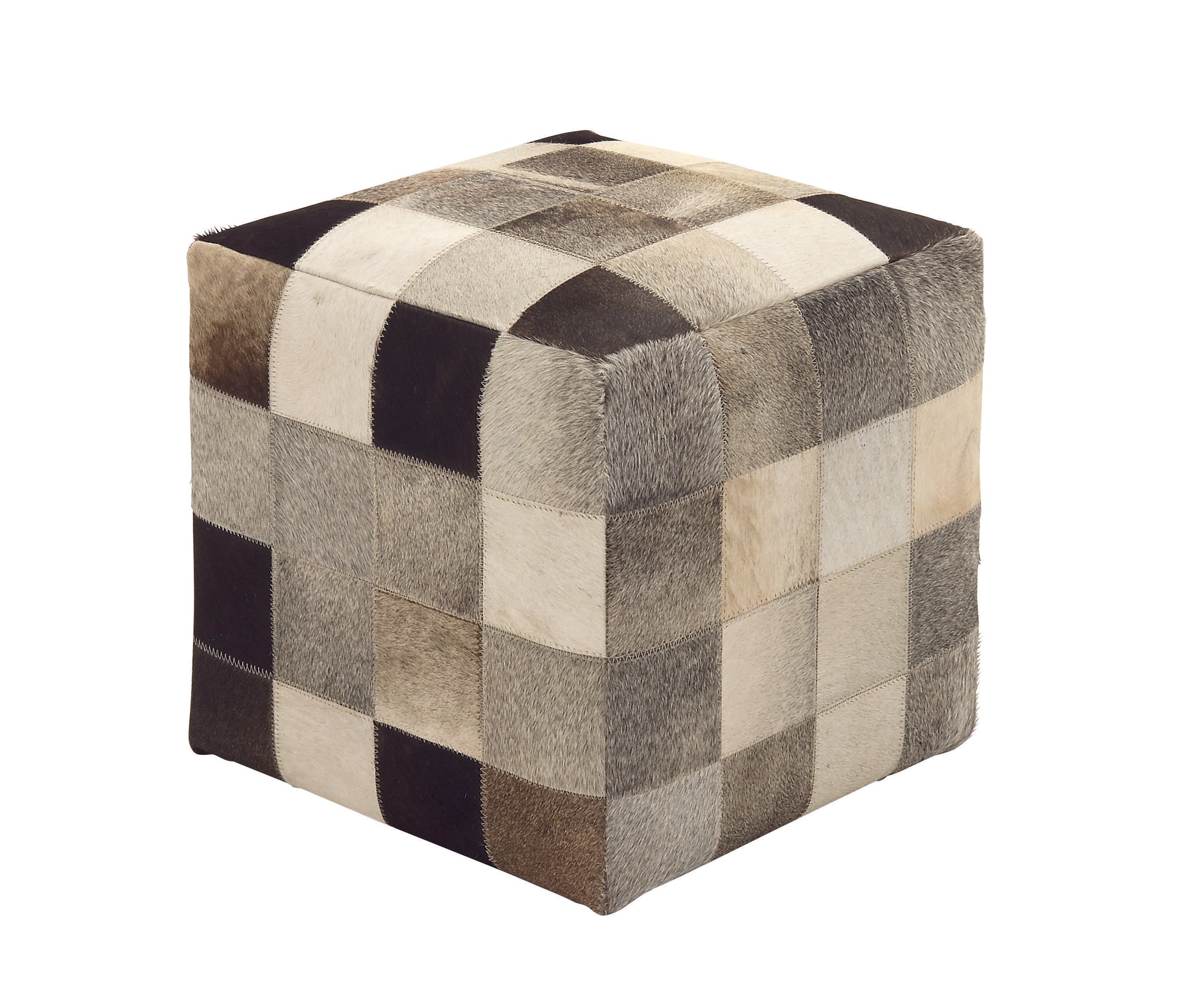 Leather Handmade Cowhide Living Room Stool with Patchwork Pattern