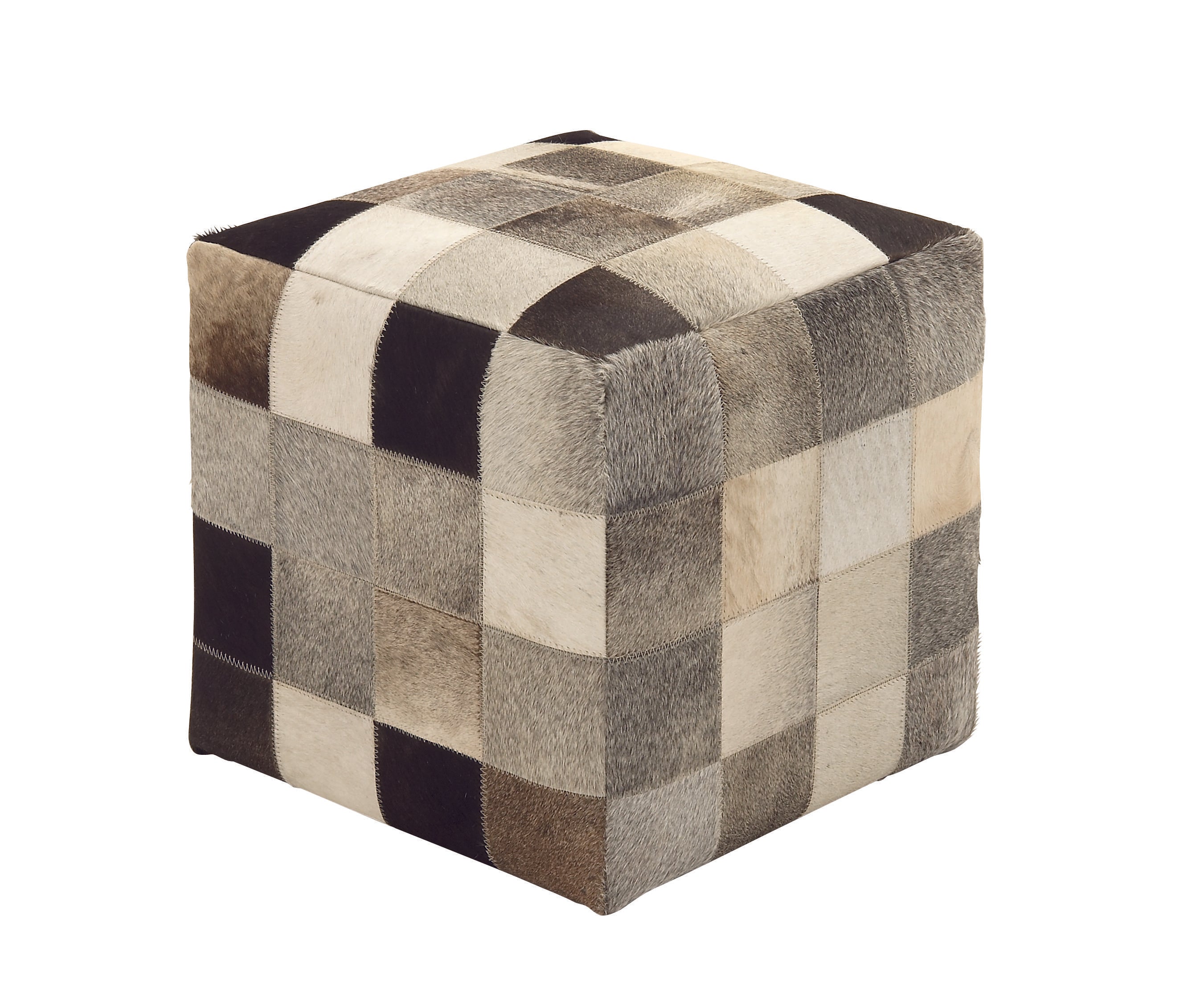 Leather Handmade Cowhide Living Room Stool with Patchwork Pattern