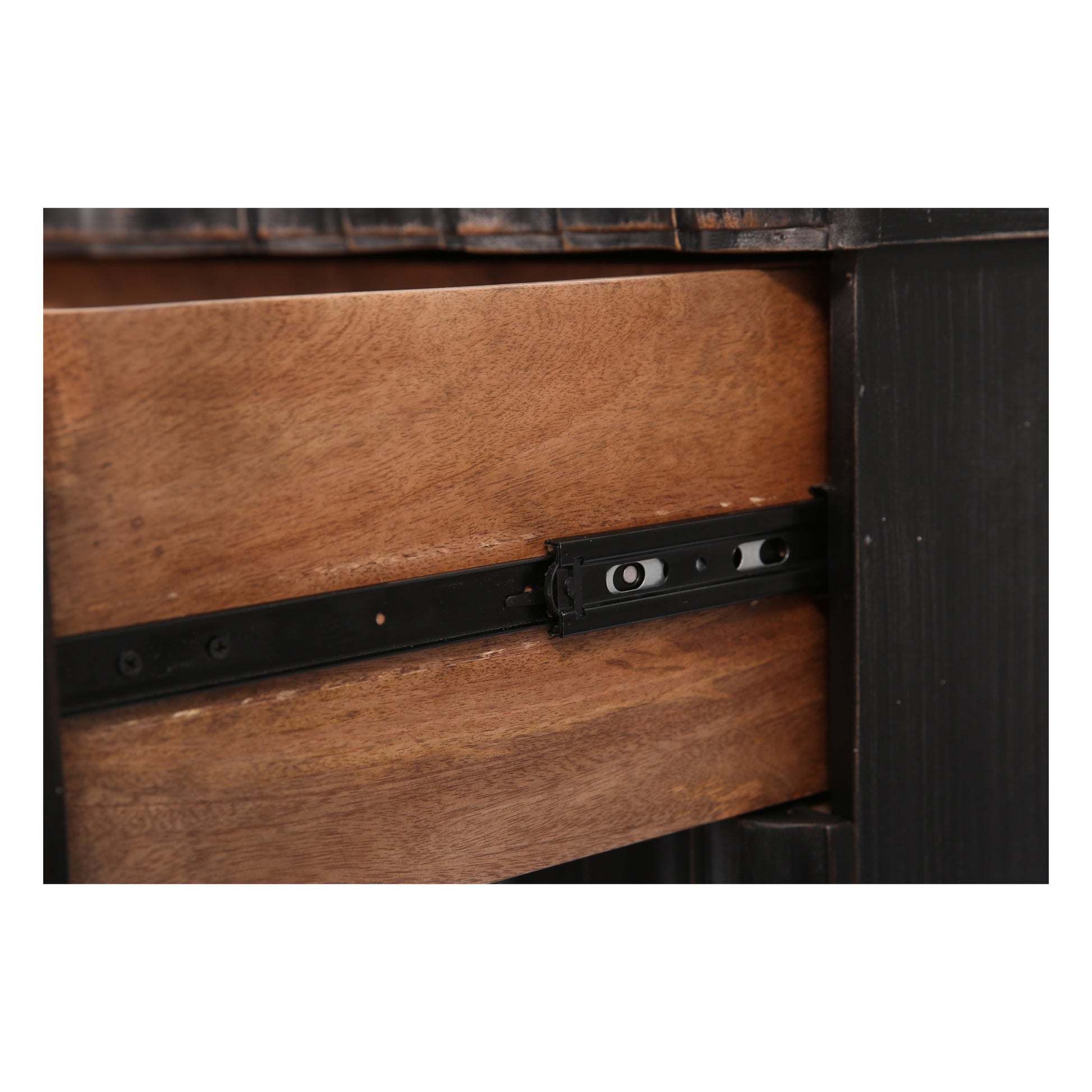 Black Mango Wood Distressed Scalloped 3 Drawer Room Chest with Vintage Knobs and Ball Feet