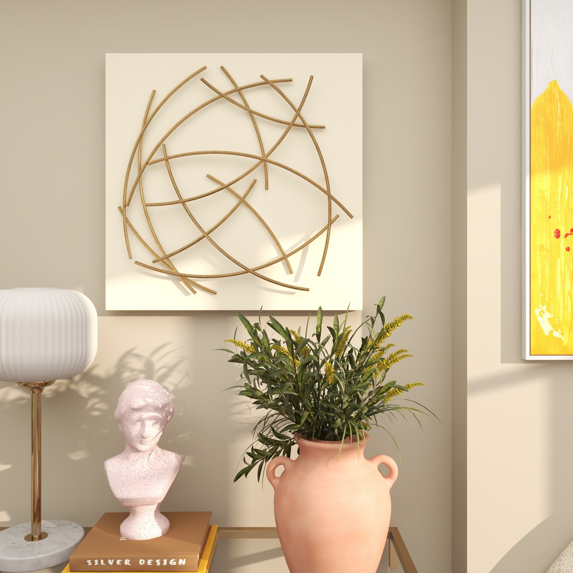 CosmoLiving by Cosmopolitan Abstract White Metal Overlapping Lines Home Wall Decor with White Backing