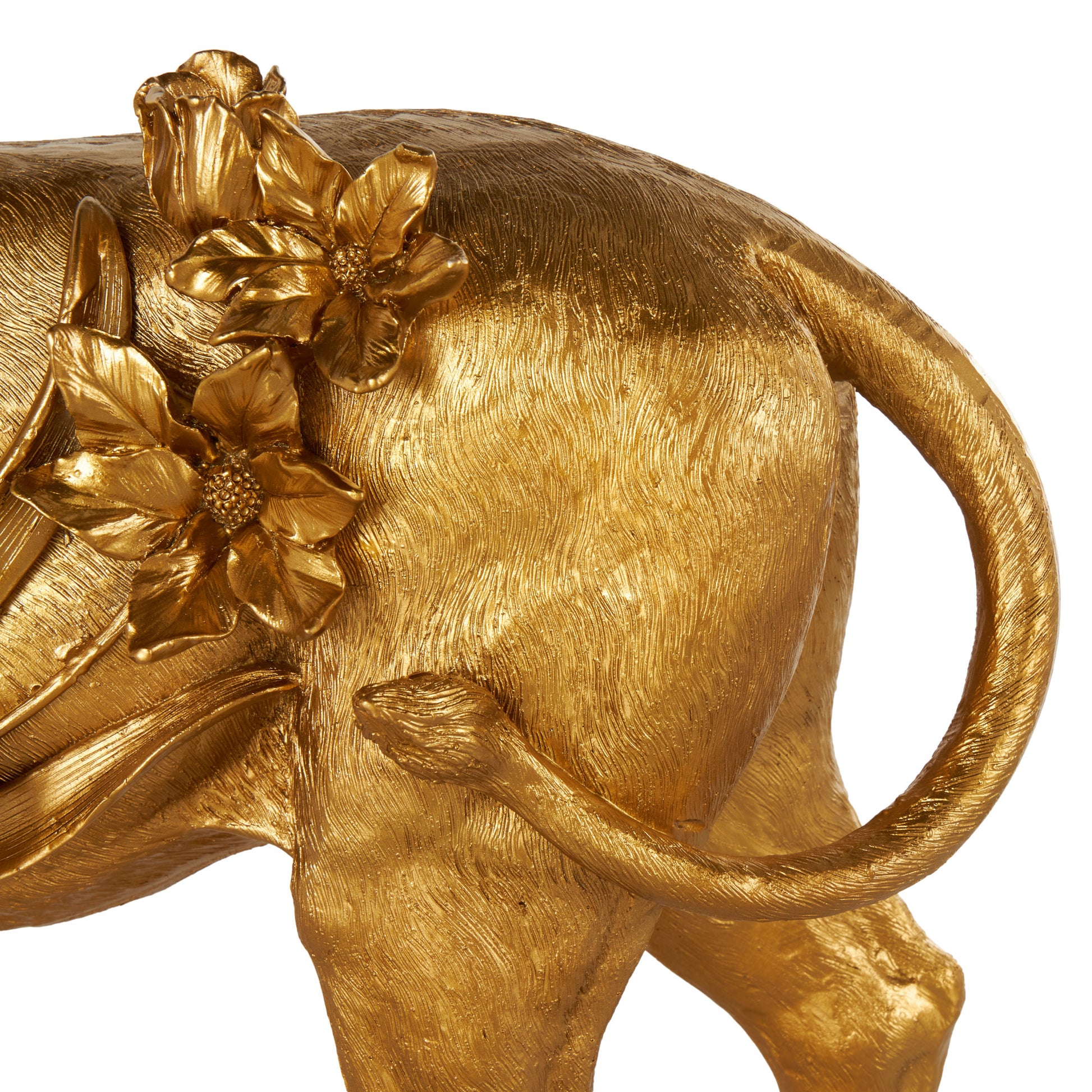 Lion Gold Resin Walking Decorative Sculpture with Floral Accents