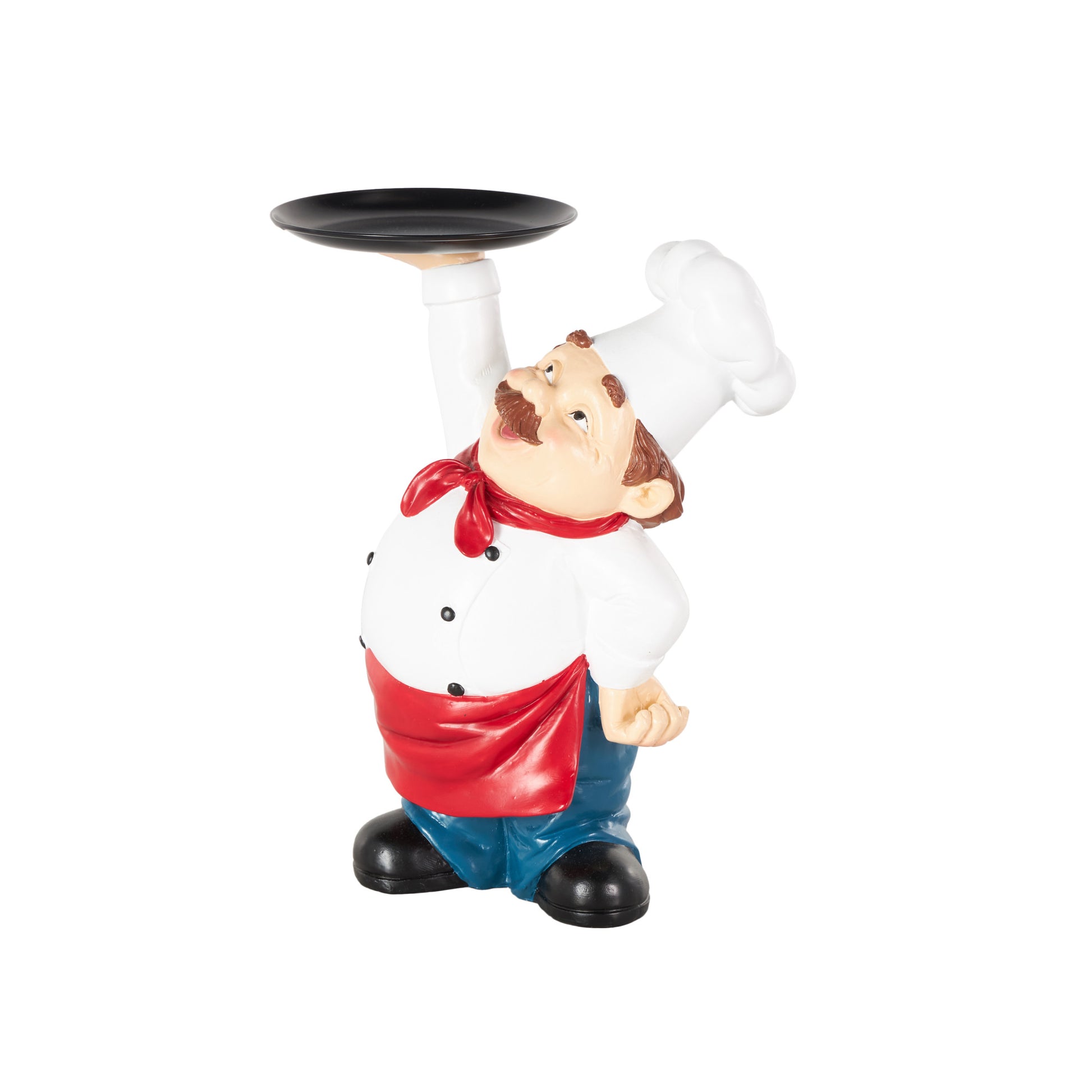 Chef White Polystone Kitchen Decorative Figurine Decorative Sculpture with Black Tray