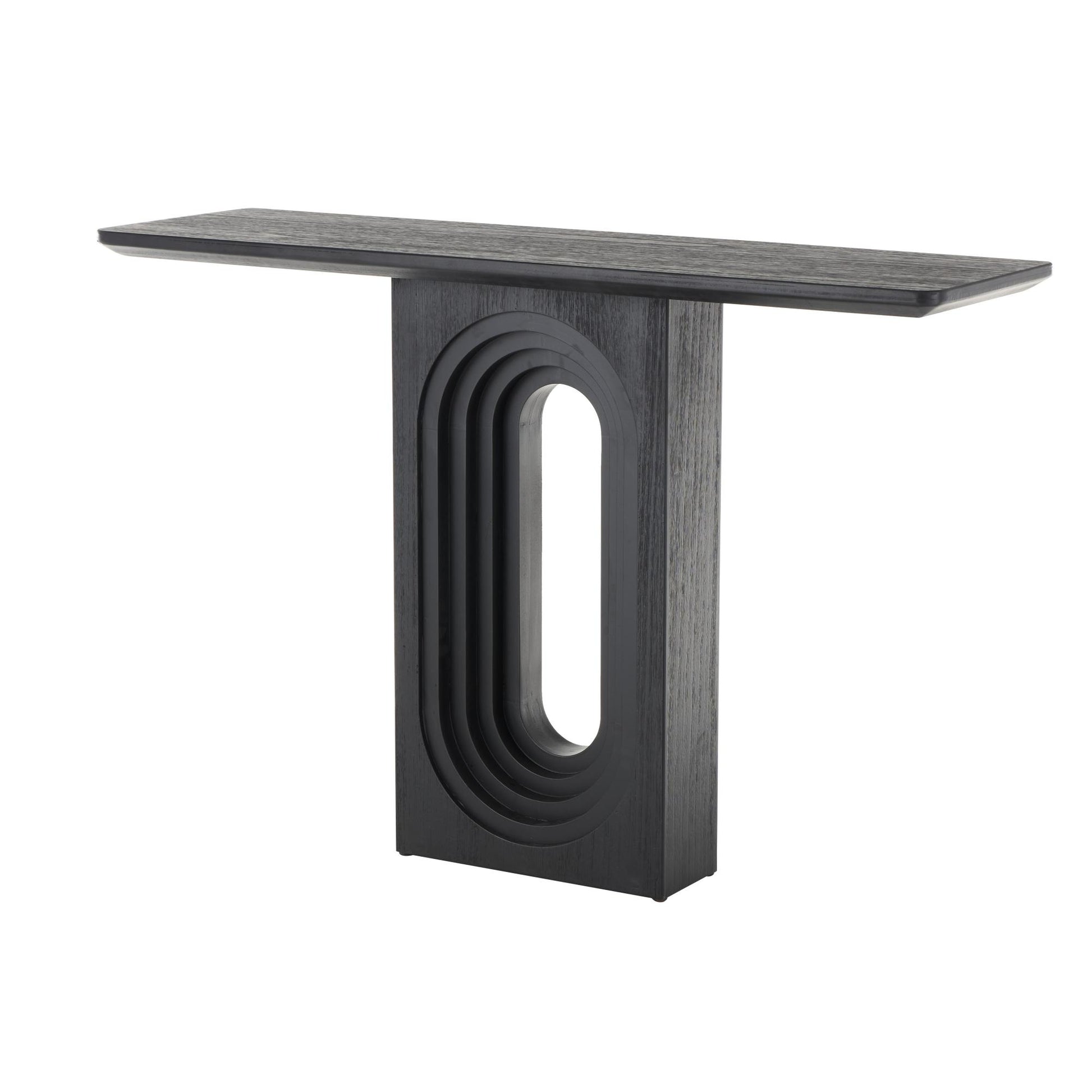 Black Wooden Rectangular Living Room Console Table with Oval Carved Pedestal Base
