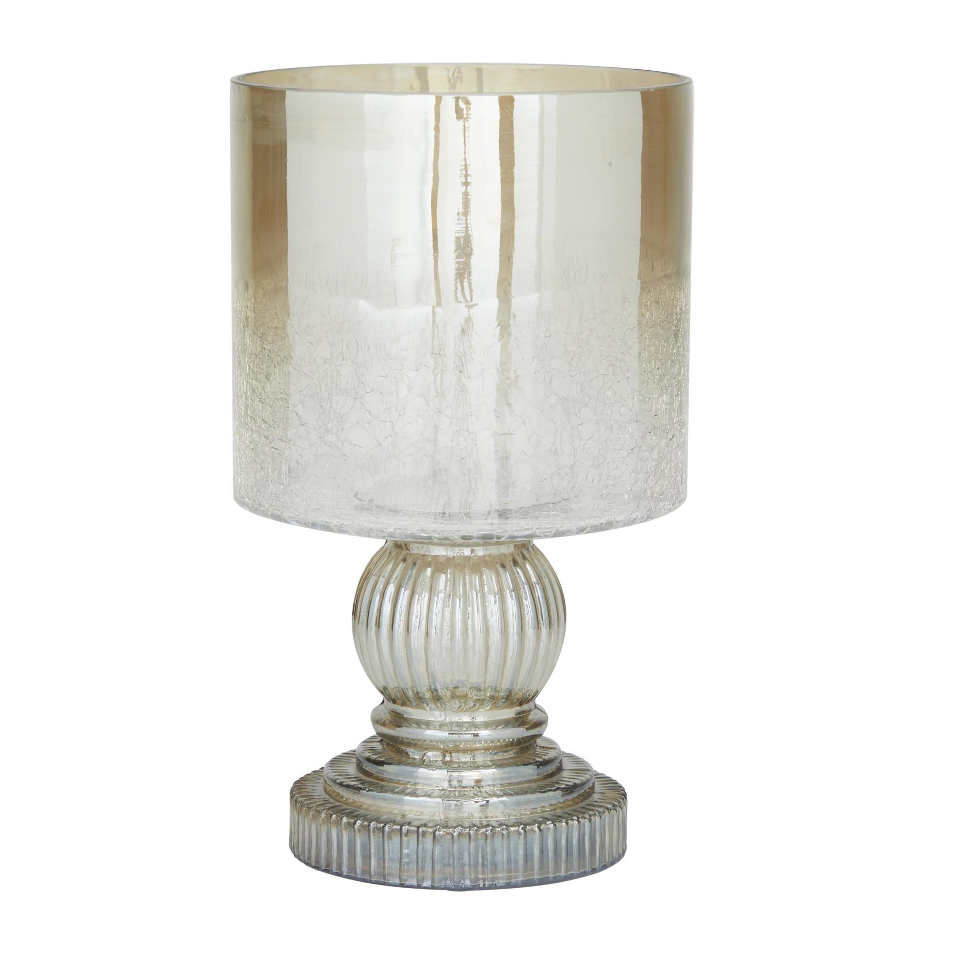 Glass Handmade Turned Style Pillar Room Hurricane Lamp with Faux Mercury Glass Finish