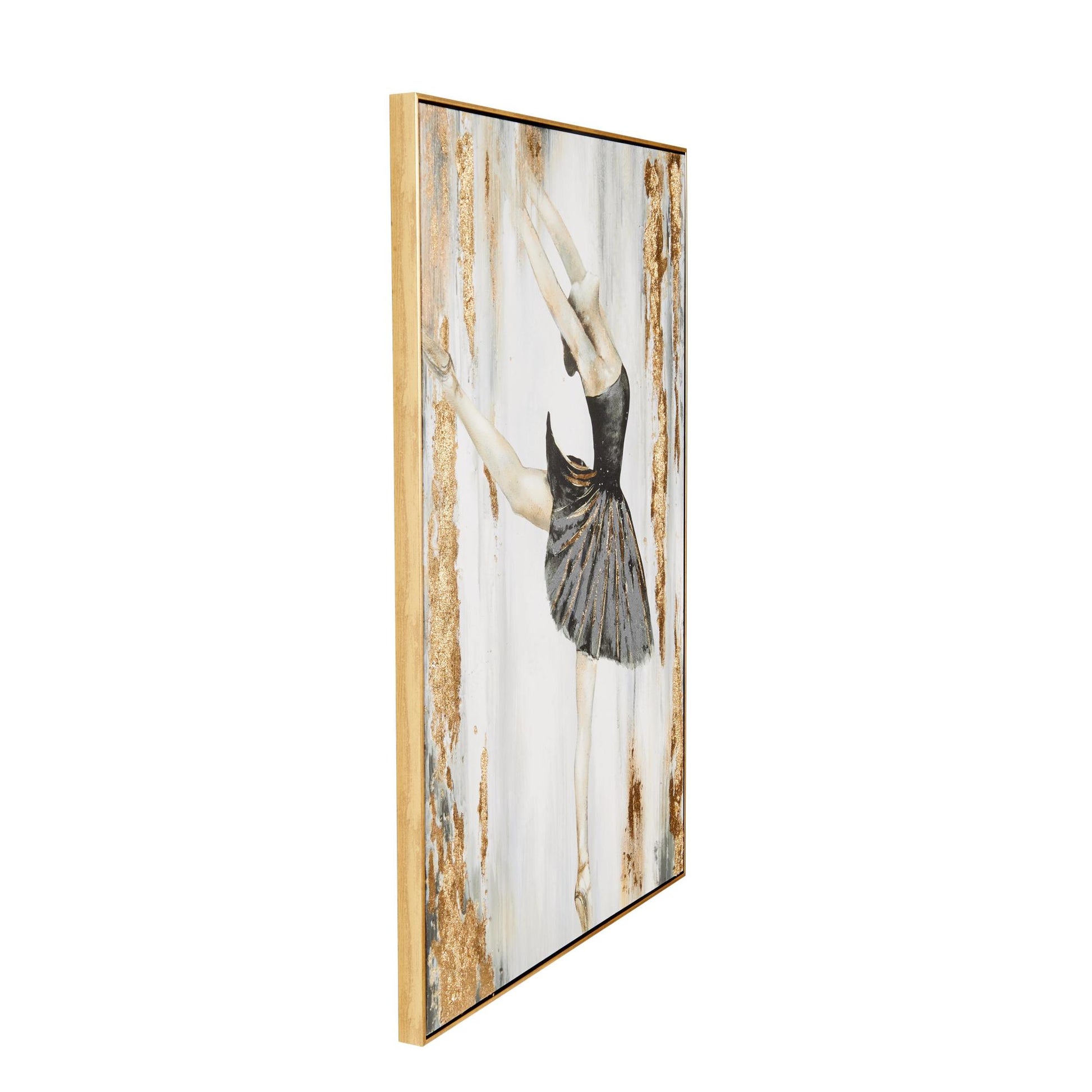 Dancer Gold Canvas Ballet Living Room Framed Wall Art with Black and Gold Foil Accents