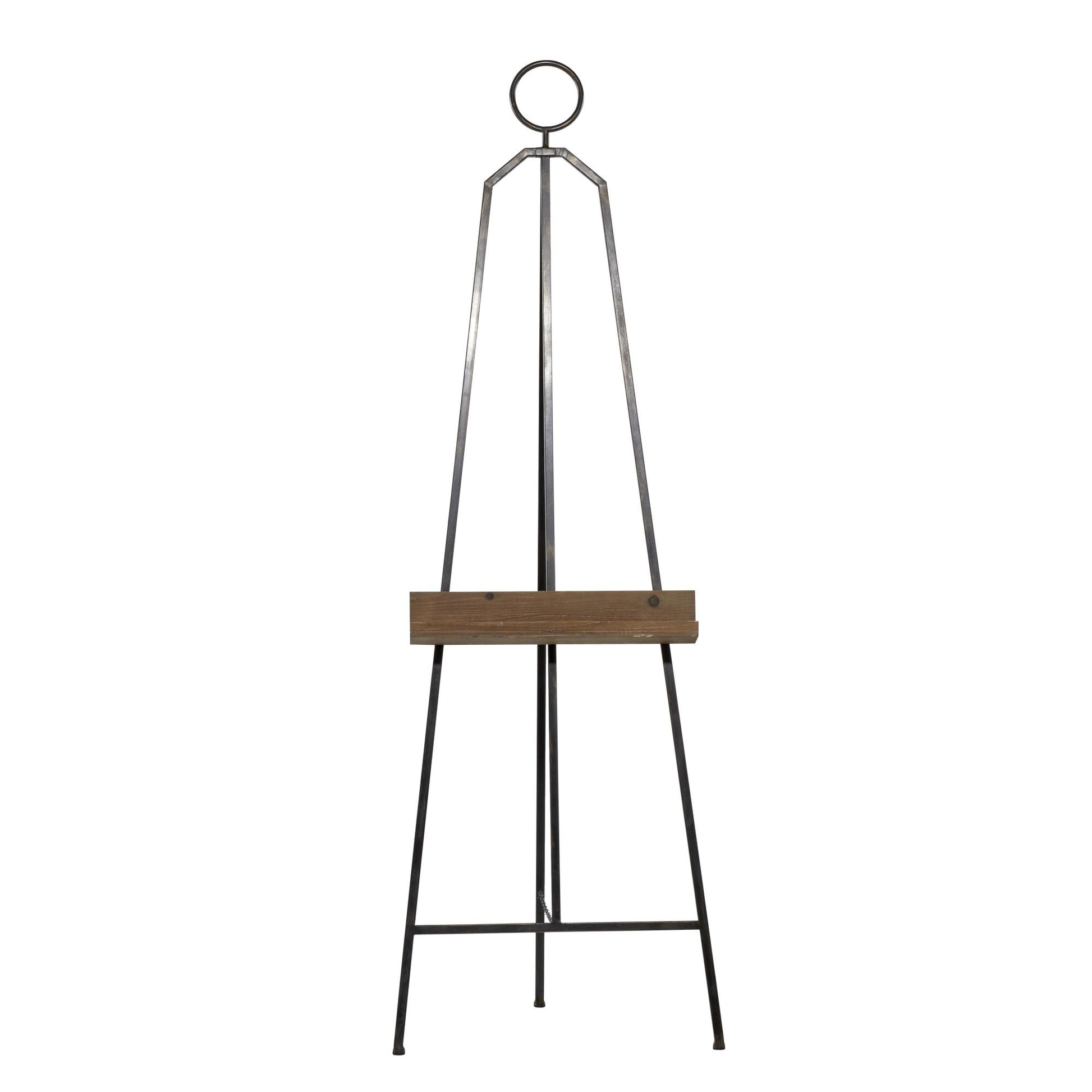 Black Metal Large Adjustable Display Easel with Chain Support and Wood Tray