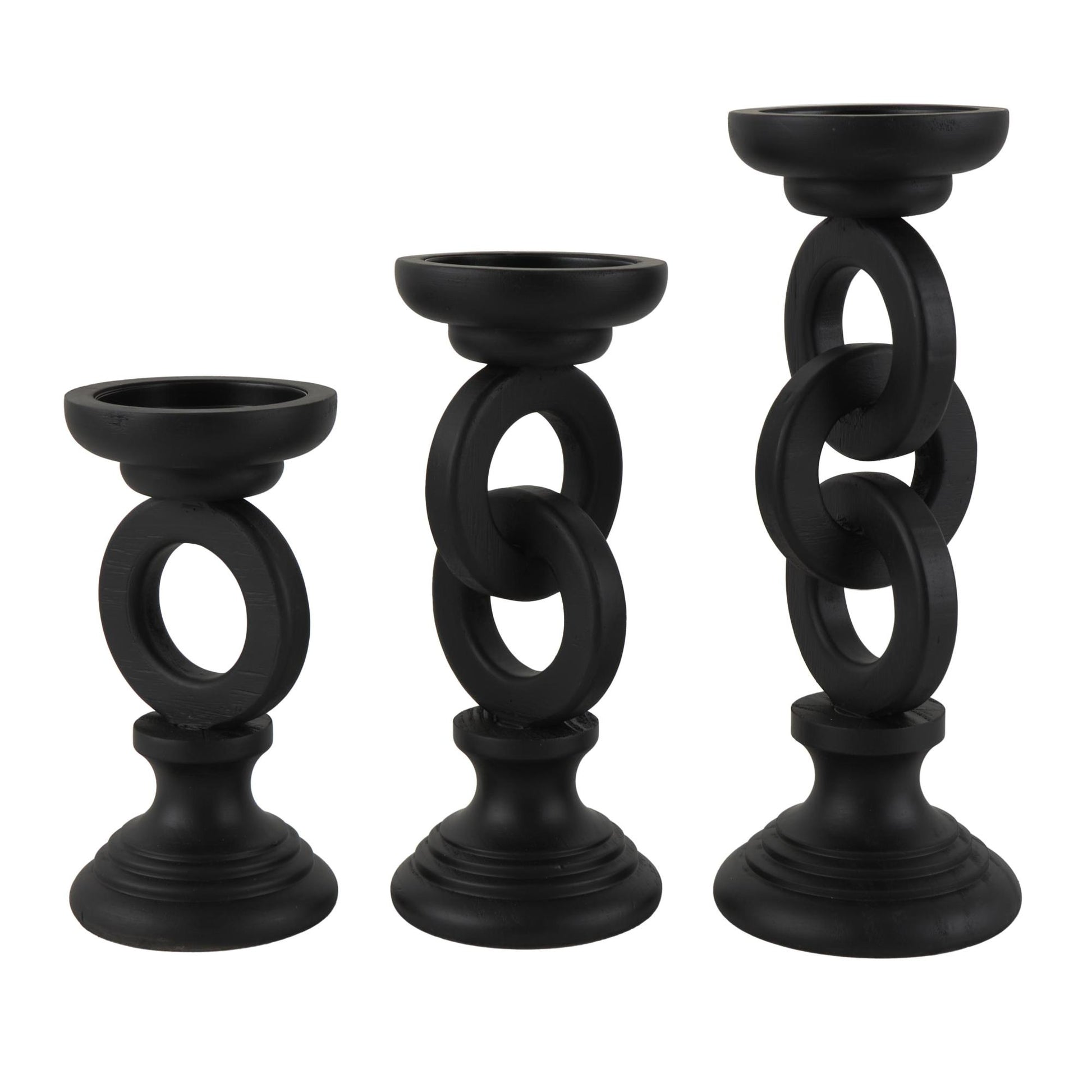 Set of 3 Wooden Chain Link Decorative Candle Holder Set of 3 13", 11", 9"H