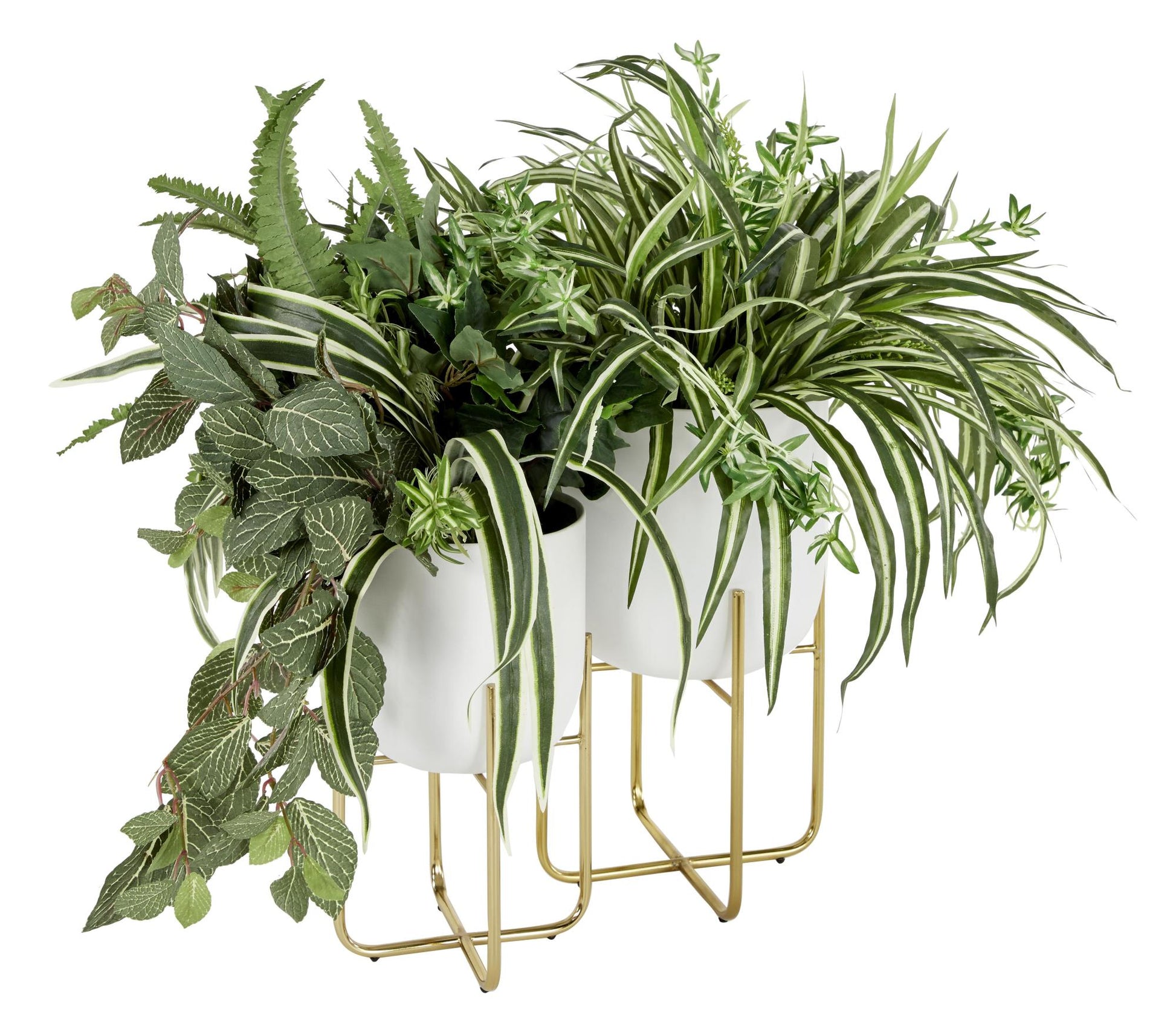 Set of 2 Metal Brushed Dome Indoor Outdoor Planter with Curved X-Shaped Stands