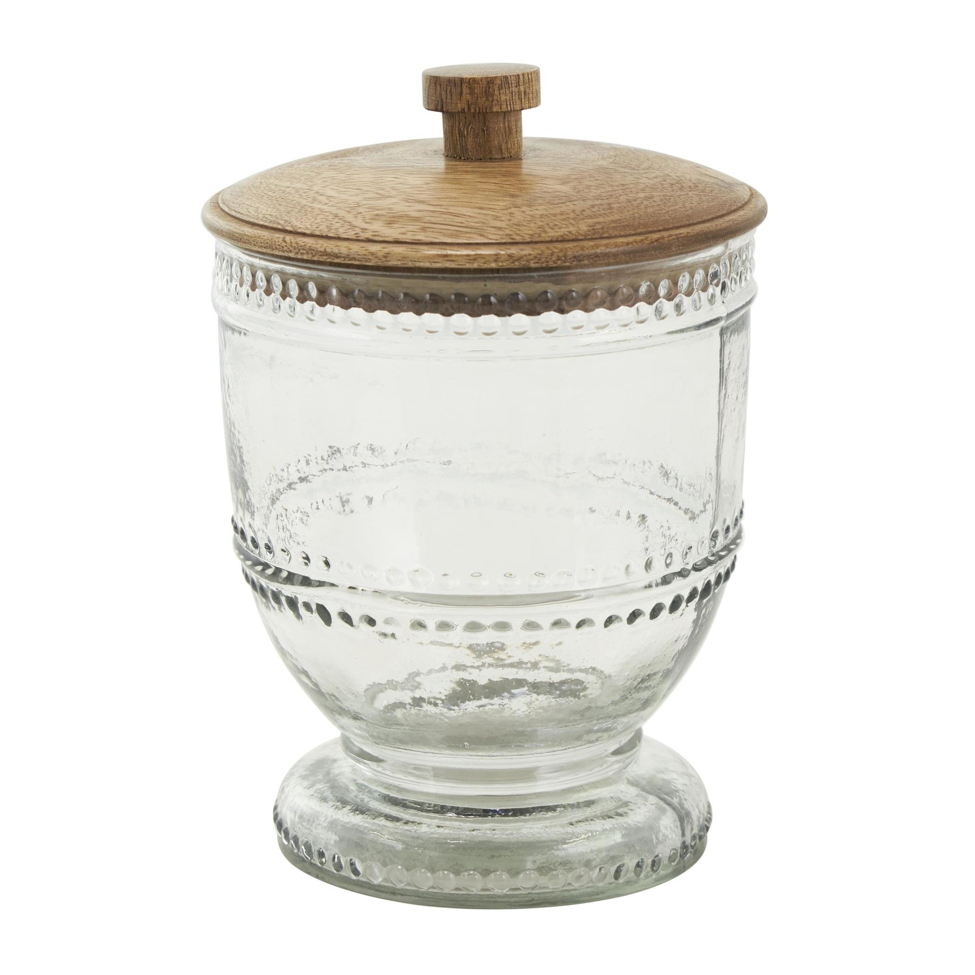 Set of 2 Clear Glass Beaded Living Room Decorative Jars with Wood Lids
