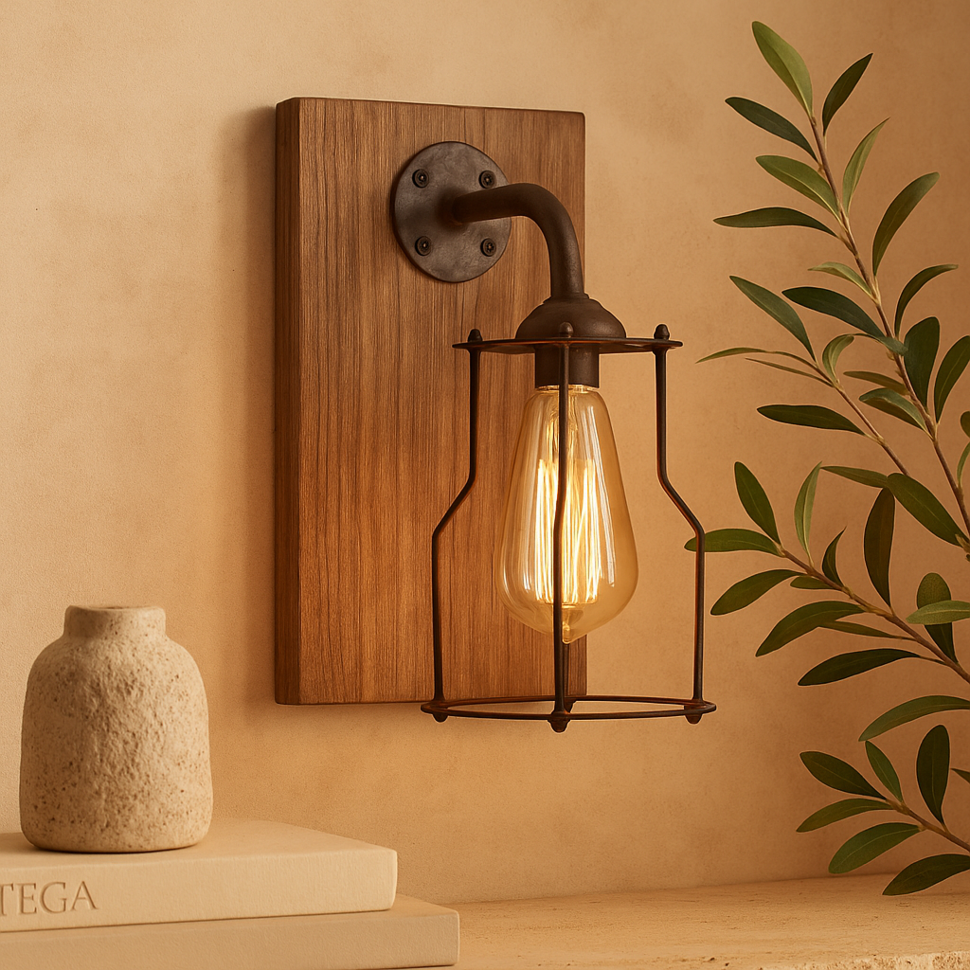 Geometric Brown Metal Battery Operated Room Accent Lamp with Included Fixed LED Light