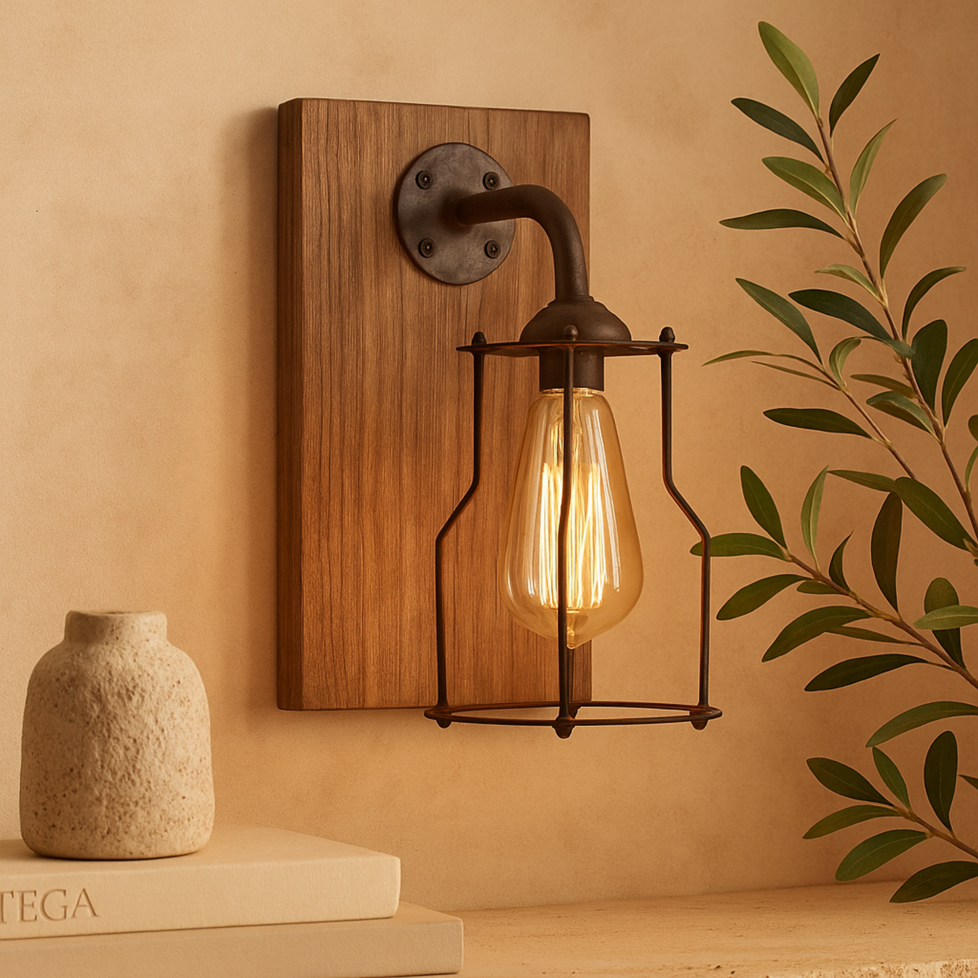 Geometric Brown Metal Battery Operated Room Accent Lamp with Included Fixed LED Light